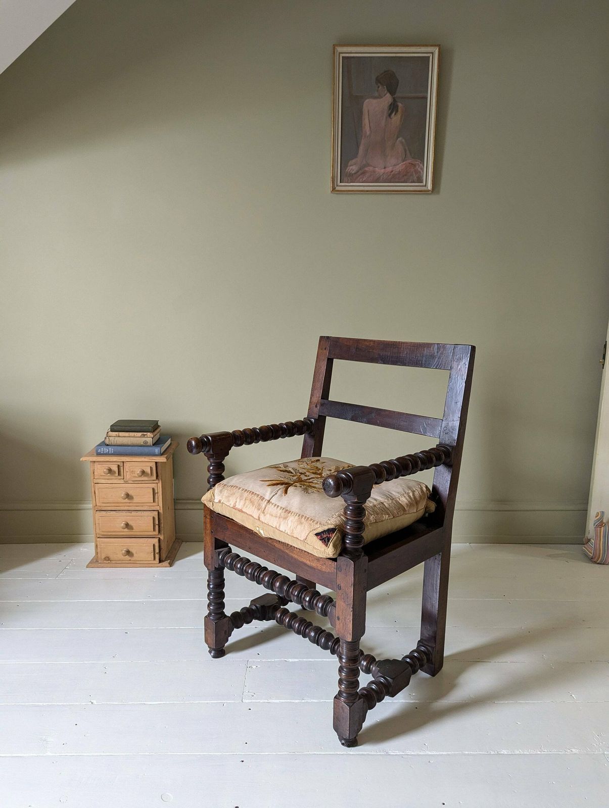 A Provincial French Antique Bobbin Carved Walnut Armchair With Cushion C1800 photo 545.0