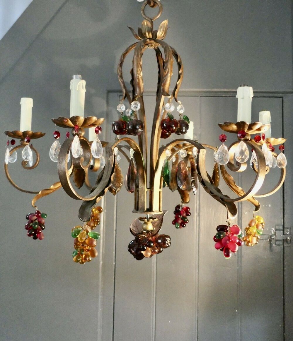 photo furniture 6 Branch Chandelier Hung With Coloured Crystal Fruits, Grapes, Apples And Pears