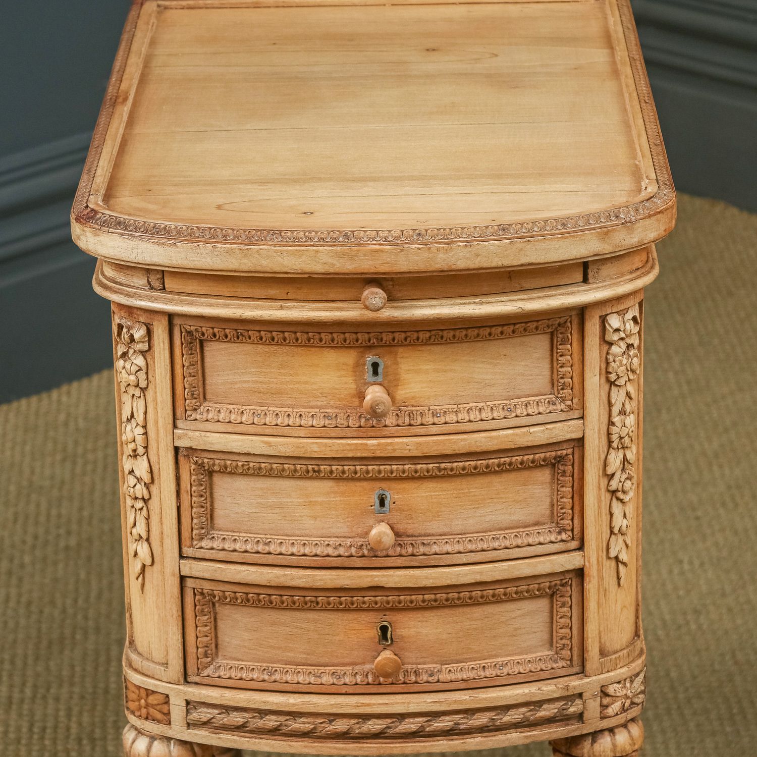 photo for sale Italian 19th Century Renaissance Beech Lime Washed Beside Tables Cabinets Nightstands (Circa 1870)