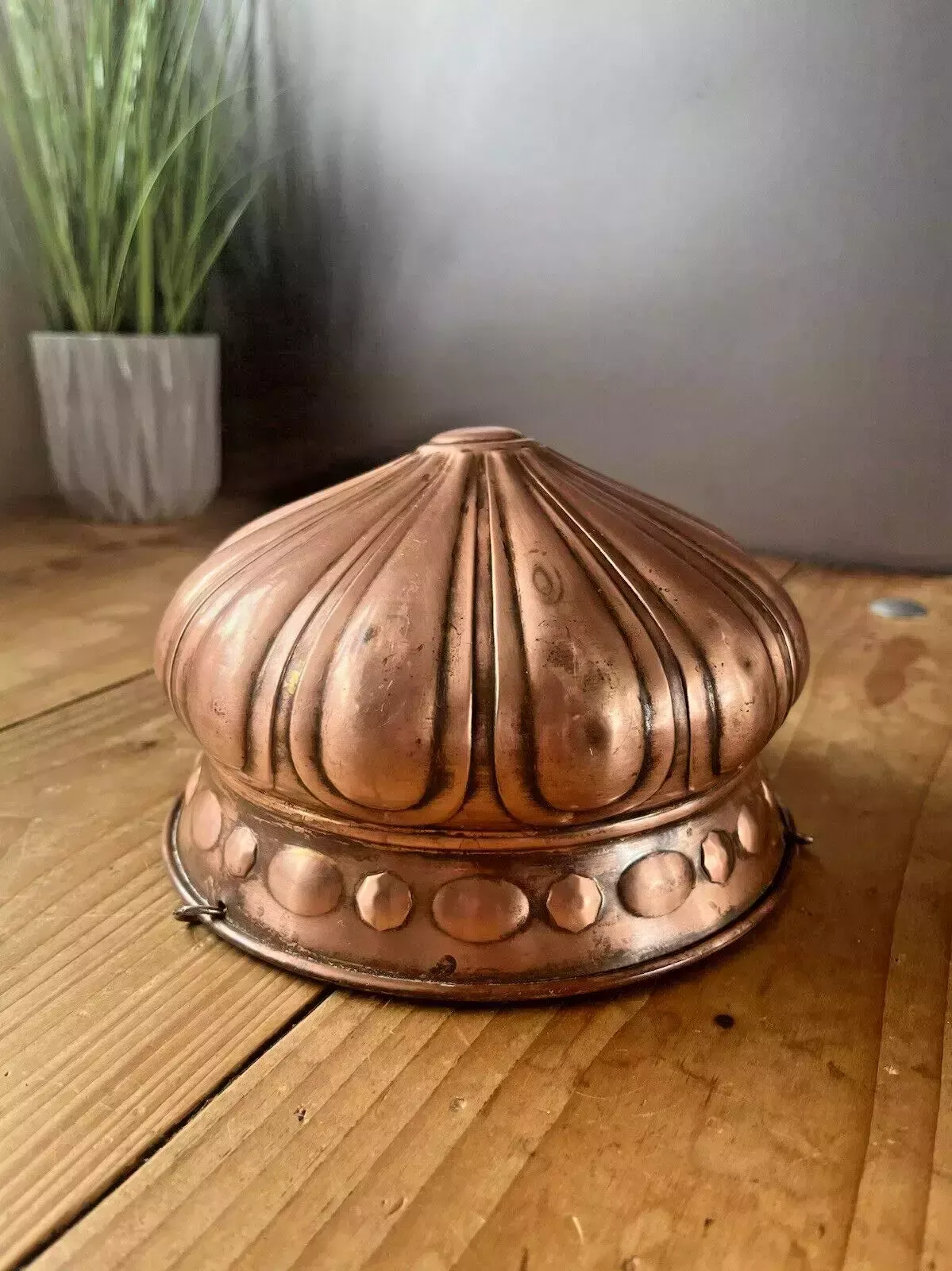 Antique Art Nouveau Swedish Copper Hanging Basket Planter Plant Pot Vintage Boho photo 100.0