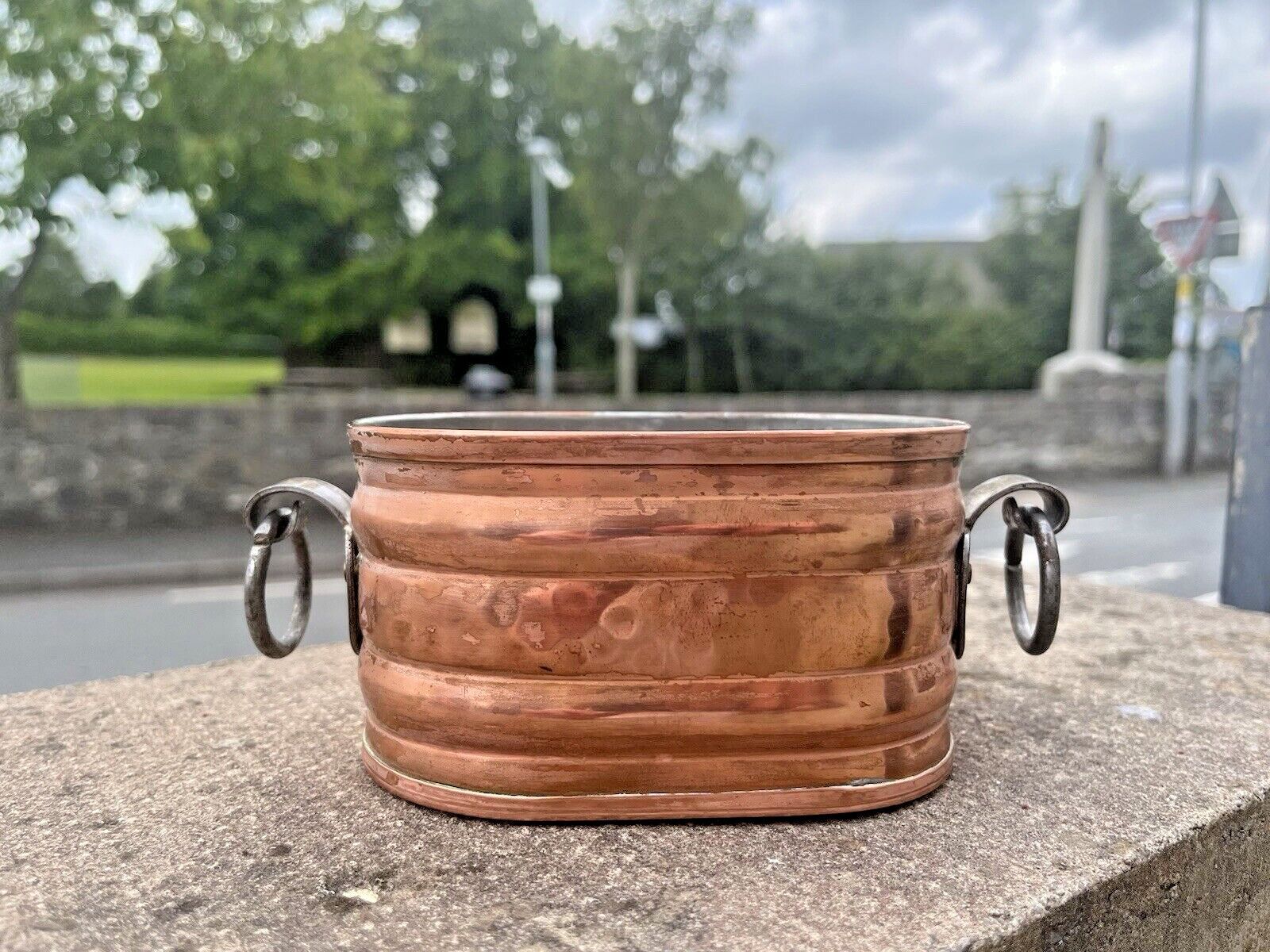 Vintage Swedish Copper Ribbed Heart Dimpled Flower Trough Herb Planter Plant Pot