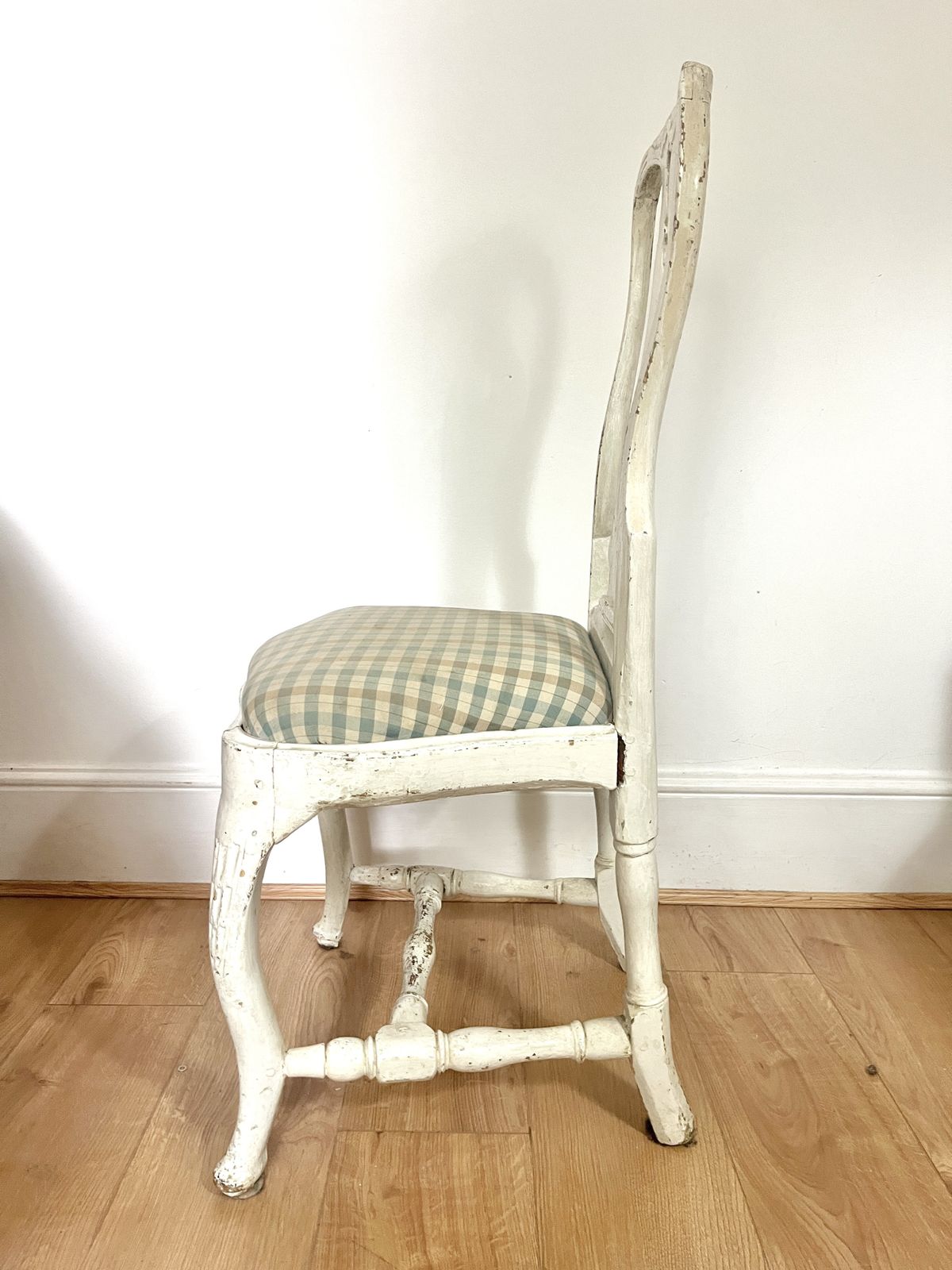 Four Antique Dining Chairs Of White Painted Wood And Upholstered. From The Late 1800's photo Furniture