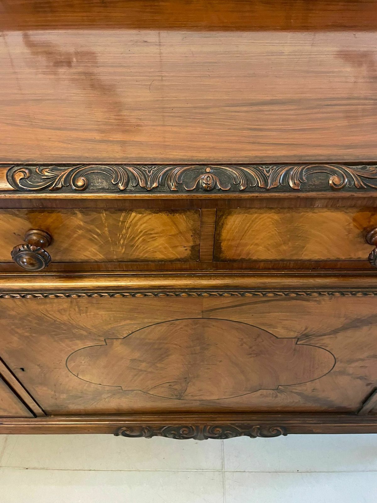 Superb Quality Antique Early 20th Century Carved Burr Walnut Sideboard By Maple And Co. photo vintage