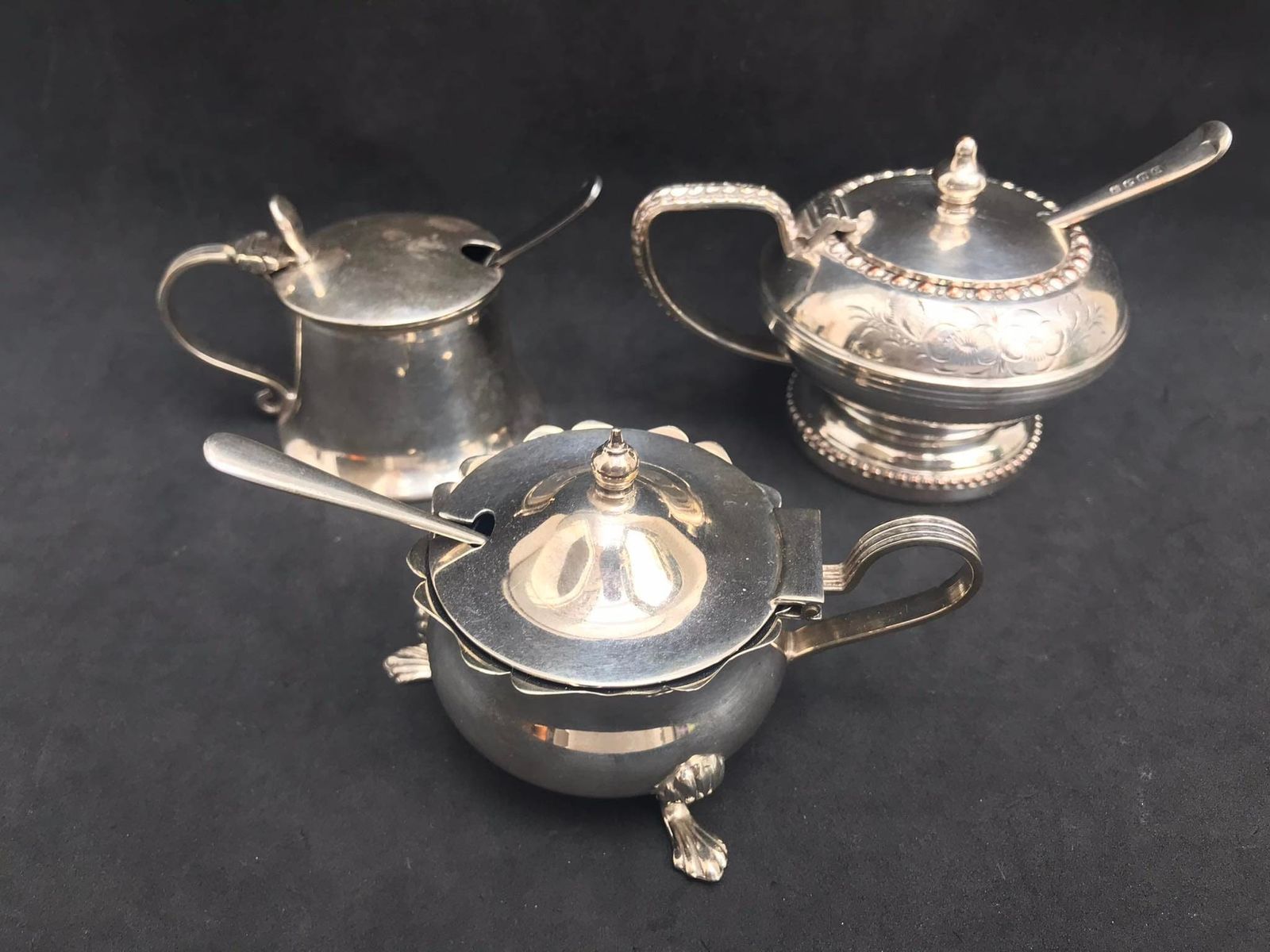Victorian Salt And Pepper Cellars With Lid And Glass Insert Condiment Set 3 Gift For Couple Wedding Antique Gift English Silver Plated