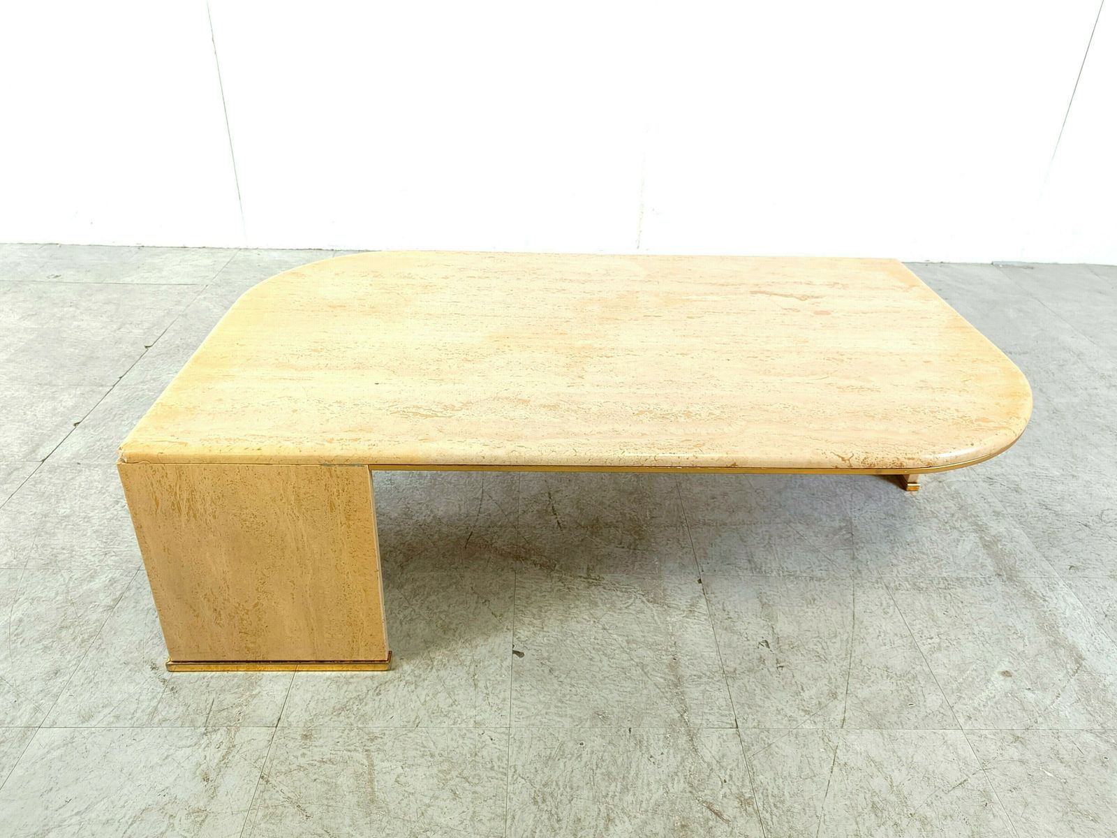 Vintage Travertine And Brass Coffee Table, 1970s