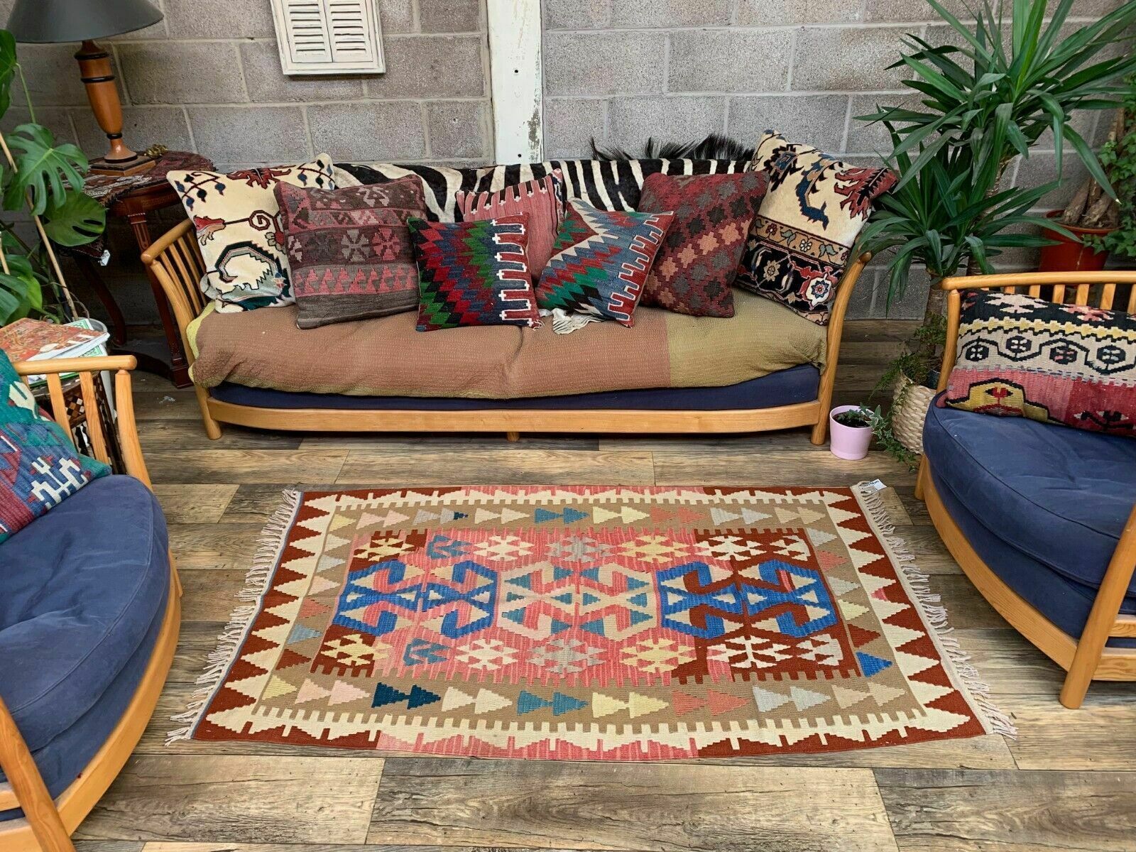 Large Vintage Turkish Kilim Rug 170x94 Cm Wool Kelim Medium
