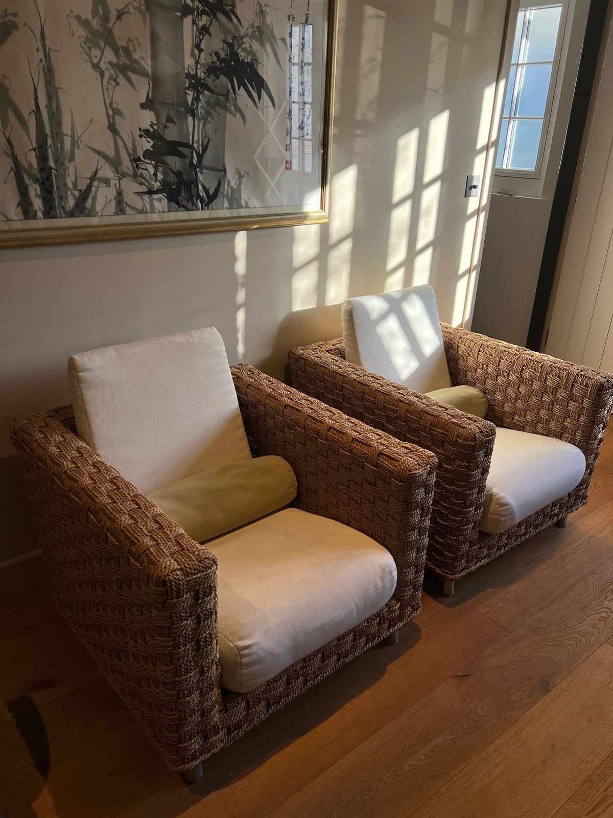 Furniture French Woven Hemp Rope Lounge Chairs 'Wicky' By Didier Gomez For Ligne Roset photo