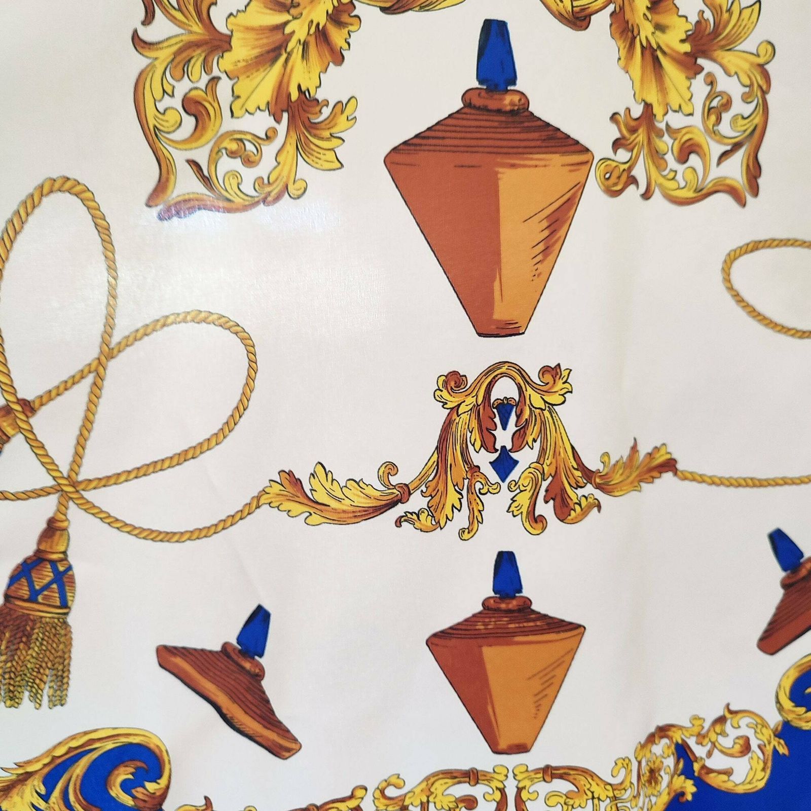 photo furniture 90's Rare Vintage Italian Scarf Inspired By The 8 Jour Fragrance By Yves Rocher   Made In Italy   Baroque Classical Gold Swag   Blue & Gold