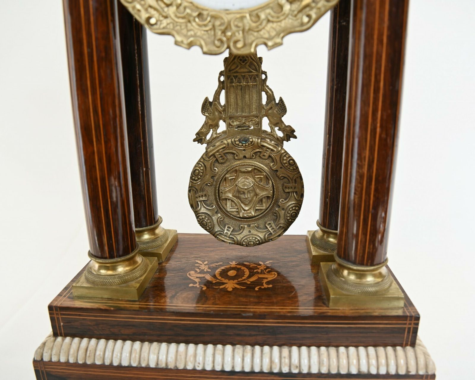 Charles X Portico Clock French Mantle Inlay 1810 photo vintage