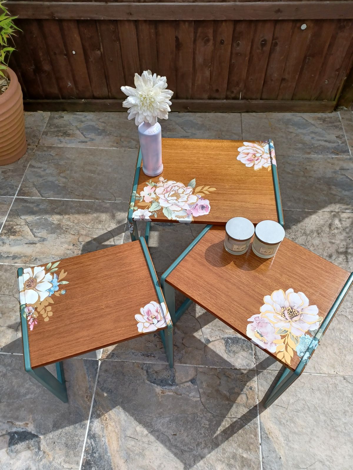 photo vinterior G Plan Nest Of Tables Upcycled Green And Natural Wood