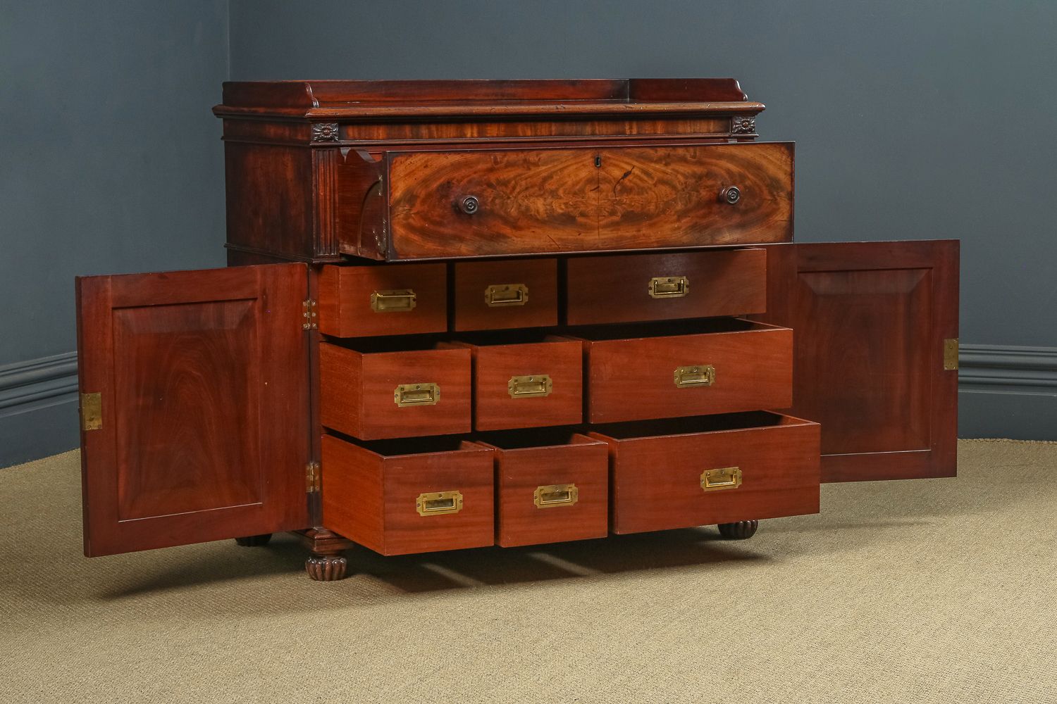 English Regency Flame Mahogany Secretaire Desk Bureau Chest Of Drawers By Gillows Of Lancaster (Circa 1830) photo vinterior