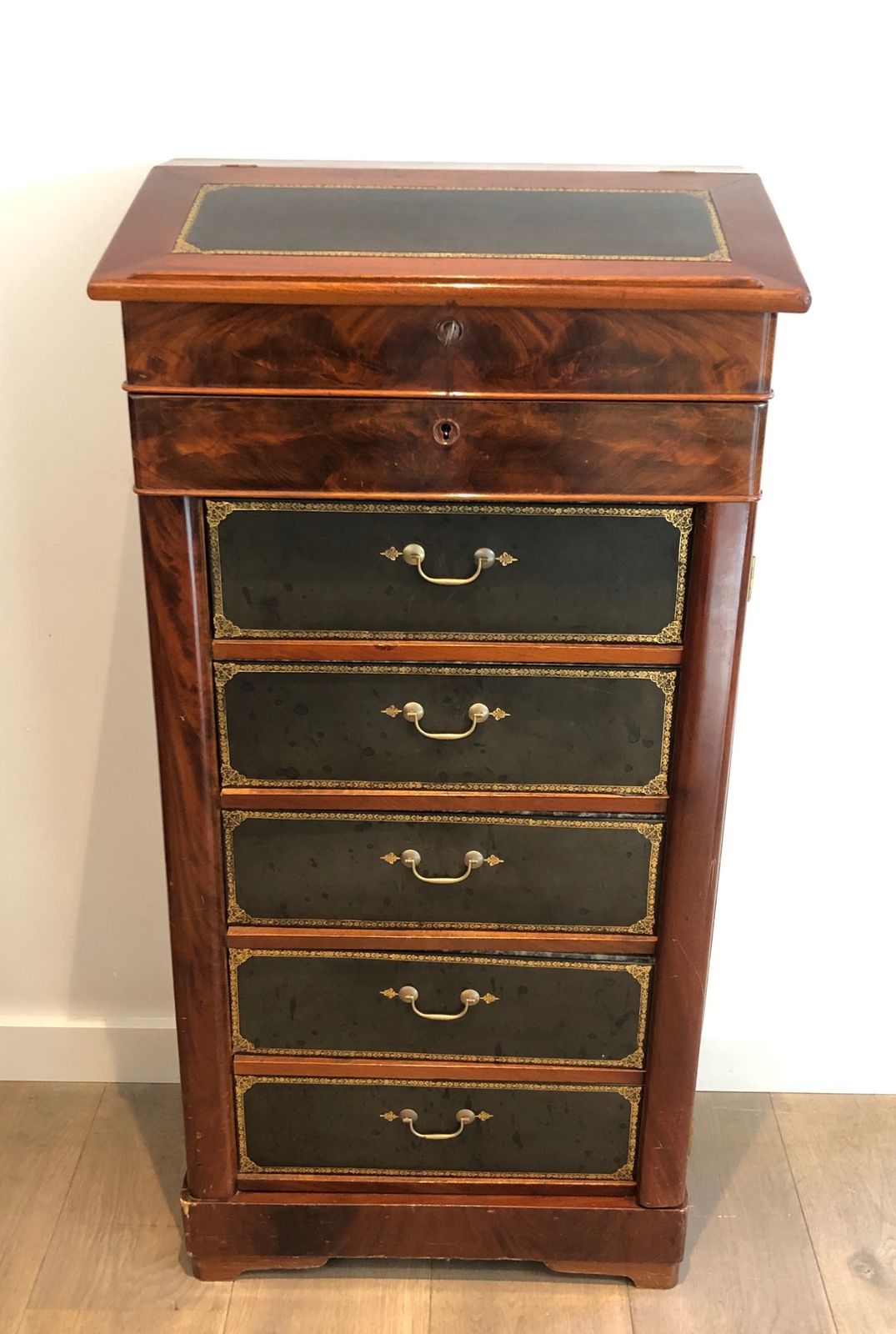 Mahogany And Leather Notary Cabinet photo for sale