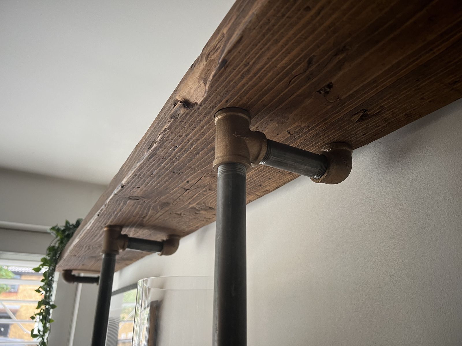 Reclaimed Scaffolding Boards And Steel Pipe Wall Mounted Shelving Unit With Vinyl Record Storage photo vinterior