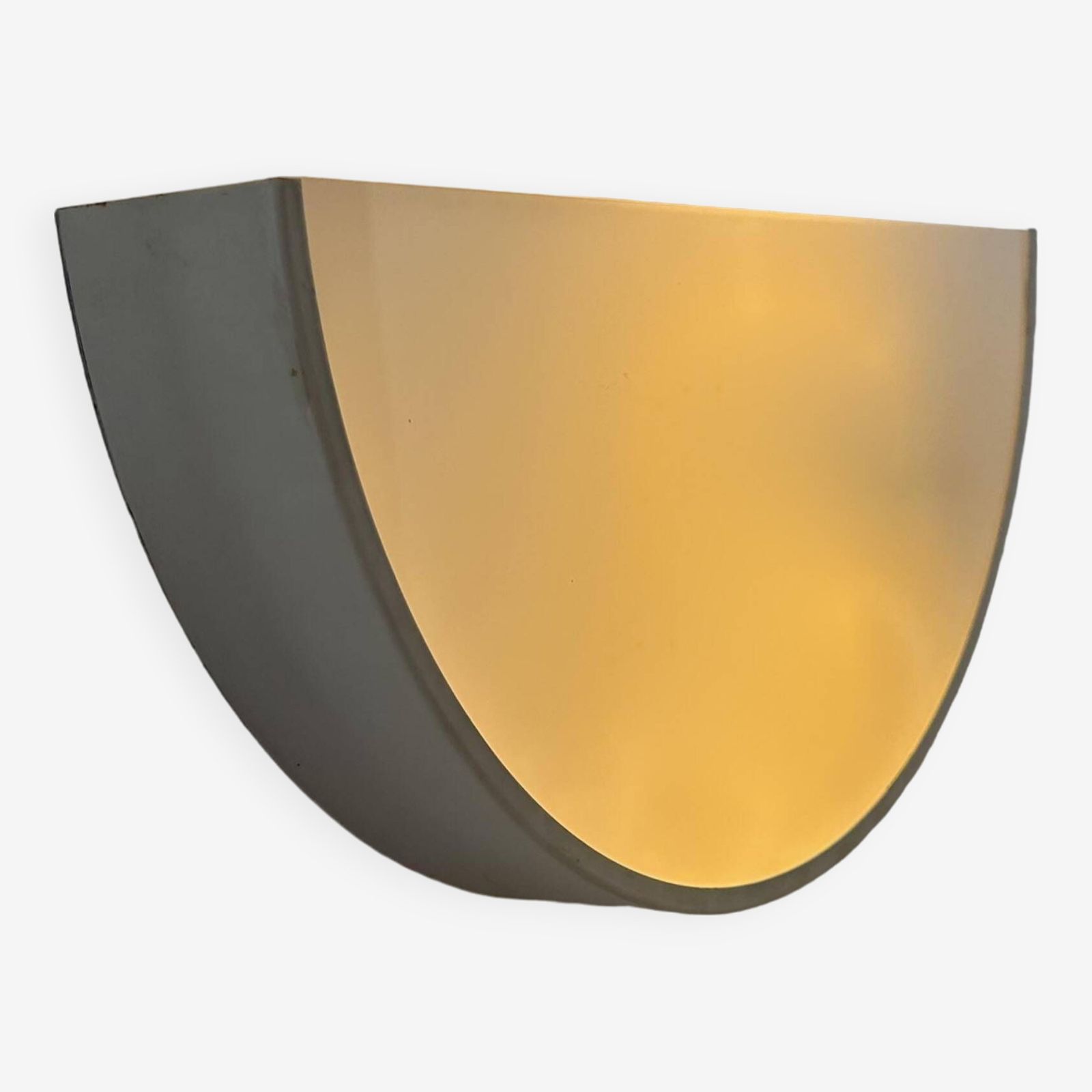 Vintage Half Circle Wall Lamp, White Lacquered Metal And Opaline Glass, France 1970