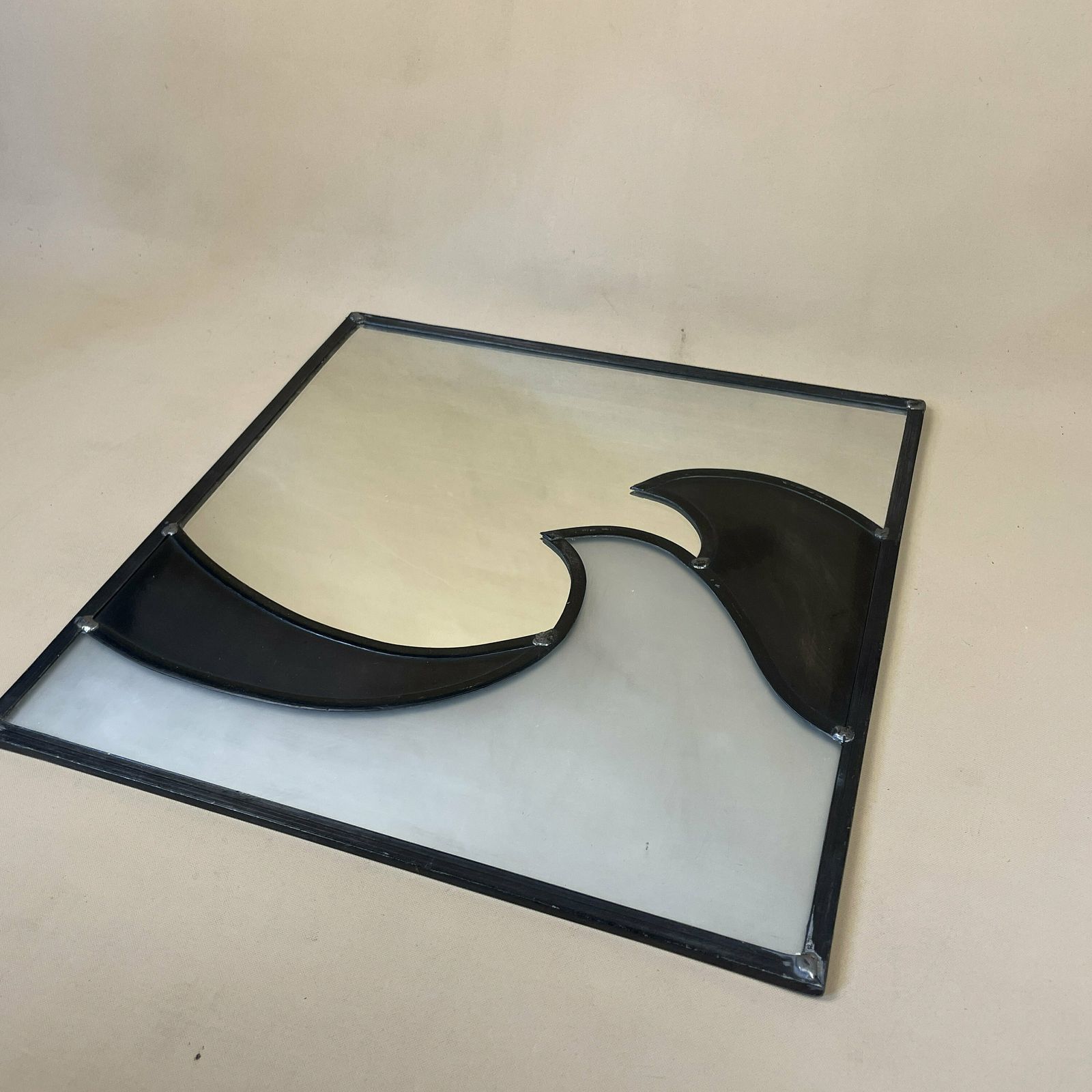 Vintage Tiffany Style Mirror Square Black White Retro Wave 80's Hanging Wall 30x30cm Glass Bedroom Hallway Antique Square photo vinterior