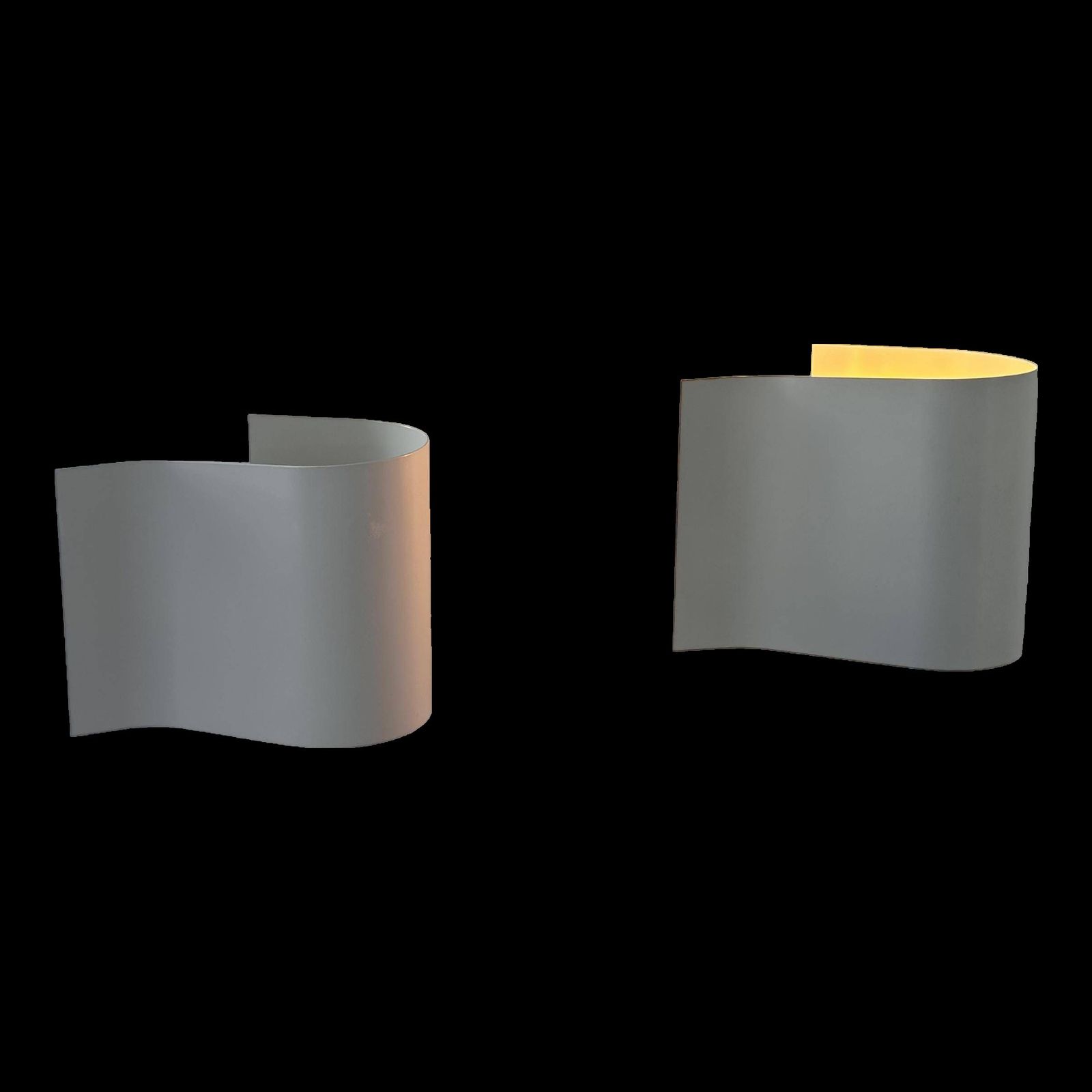 Pair Of Vintage Wall Lights, Curved White Lacquered Metal, France 1980