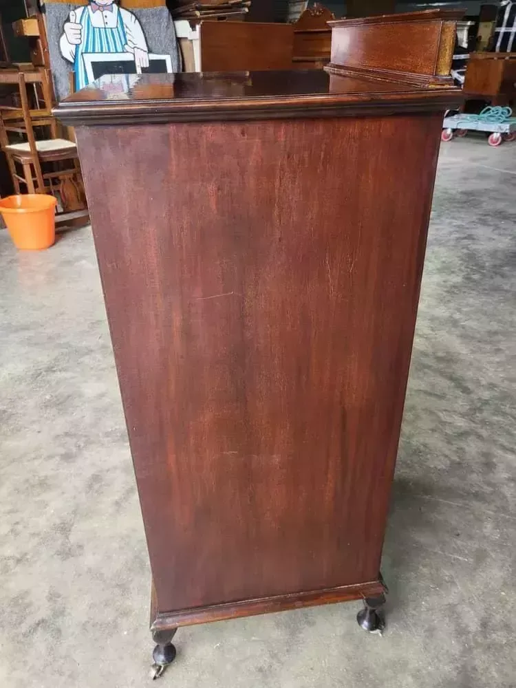 Antique Edwardian Glazed Music Cabinet Bookcase Cabriole Legs Castors Shelves photo vintage