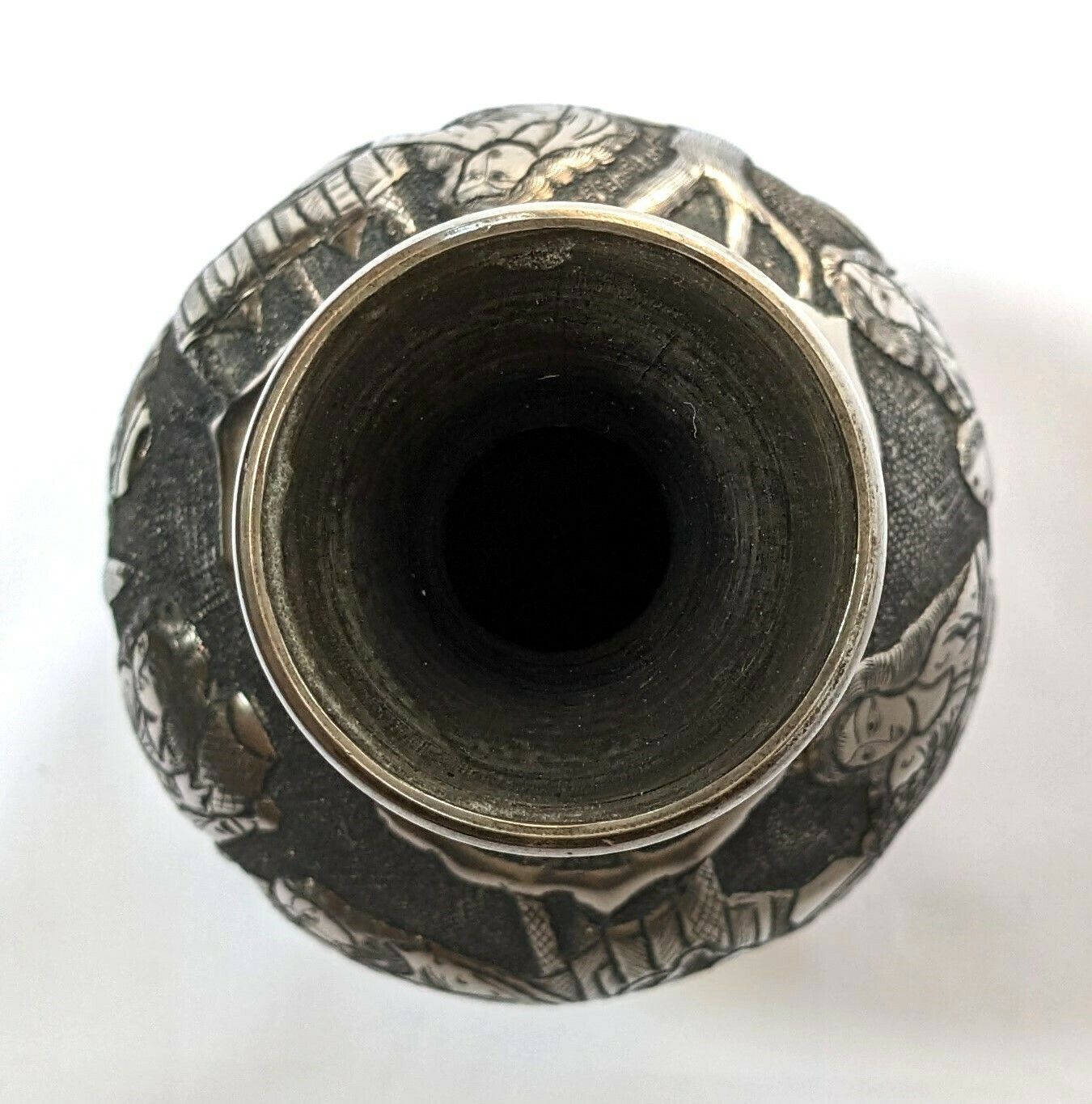 photo furniture Vintage Islamic Ghalamzani Silver Vase With Deep Relief Carving