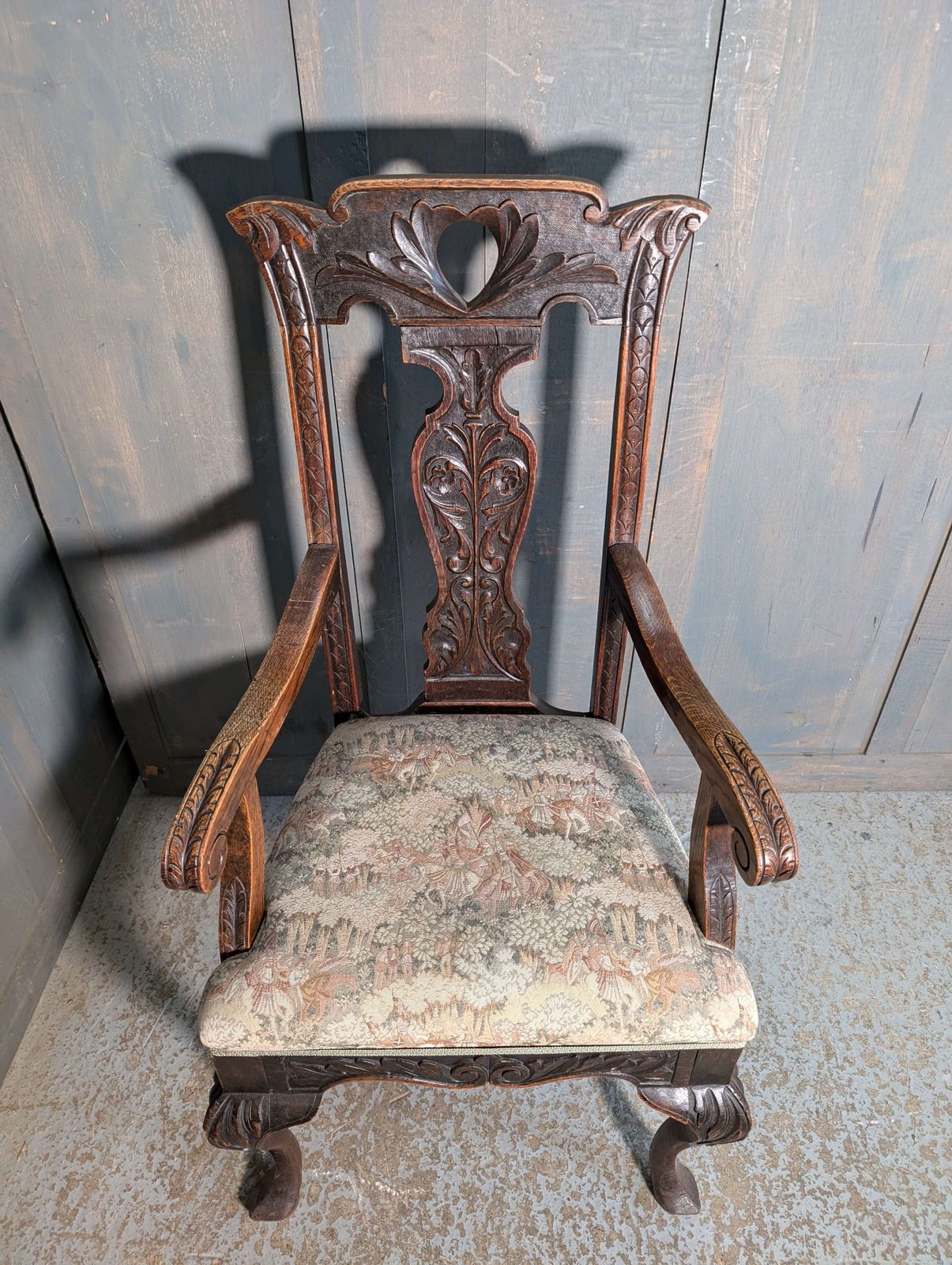 Antique Carolean Style Carved Oak Armchair photo vinterior