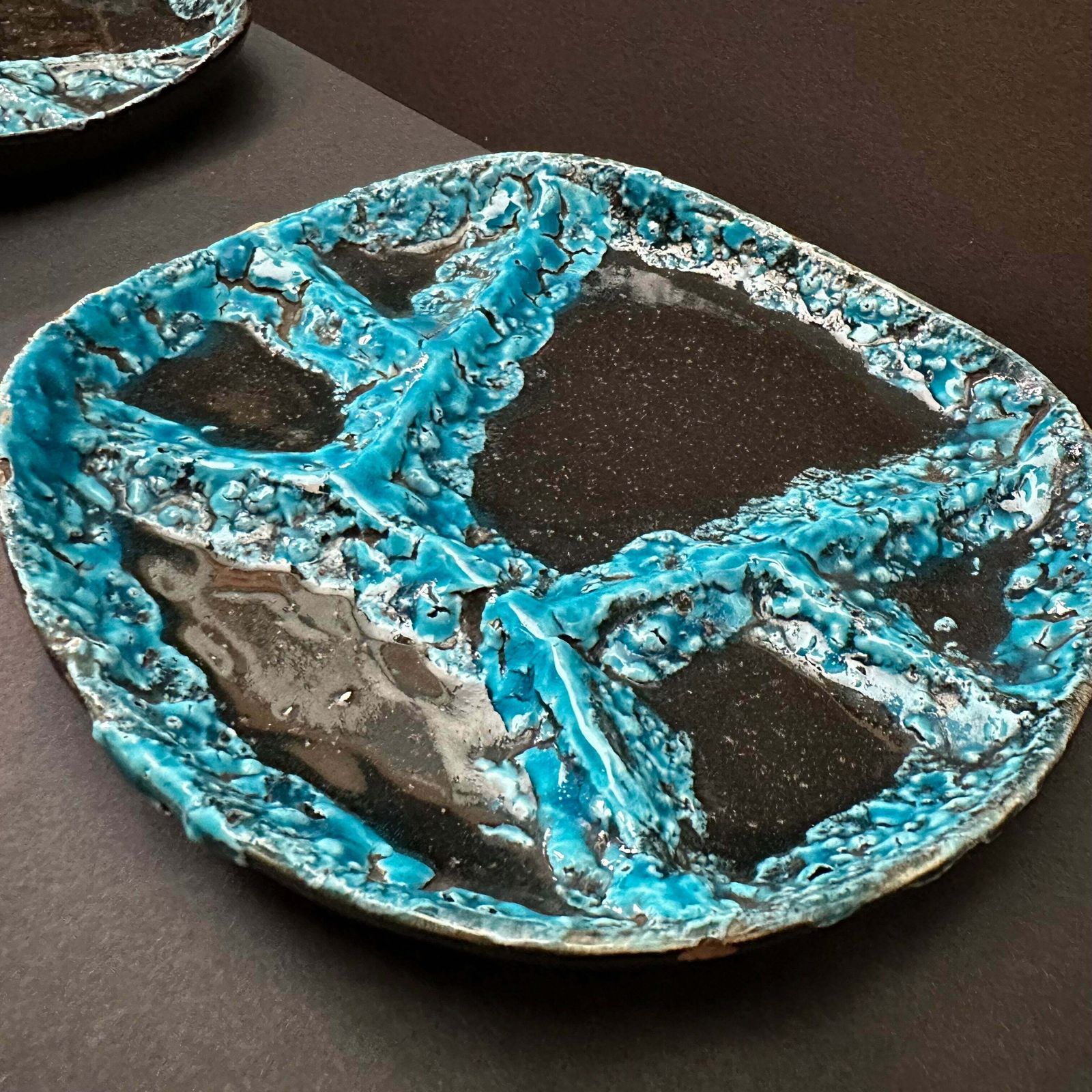 Incredible ‘Vallauris’ 1960’s Entre Plates Fantastic Crusty Turquoise Pair (2) photo furniture