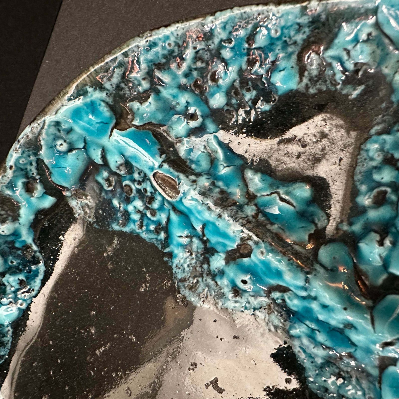 Incredible ‘Vallauris’ 1960’s Entre Plates Fantastic Crusty Turquoise Pair (2) photo vinterior