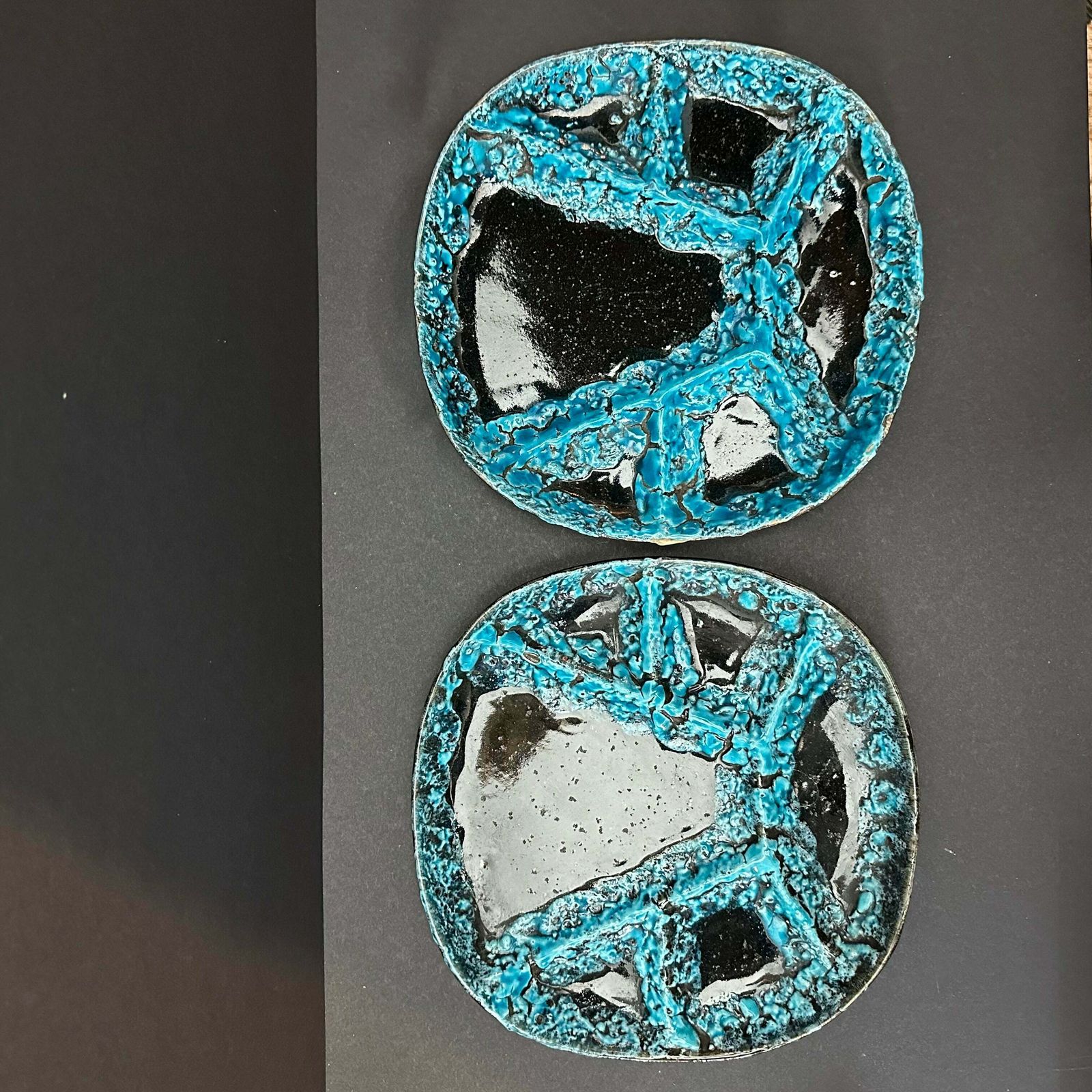 photo for sale Incredible ‘Vallauris’ 1960’s Entre Plates Fantastic Crusty Turquoise Pair (2)