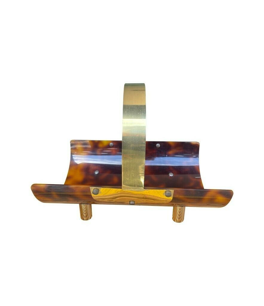 An Italian 1970s Faux Tortoise Shell And Brass Magazine Rack