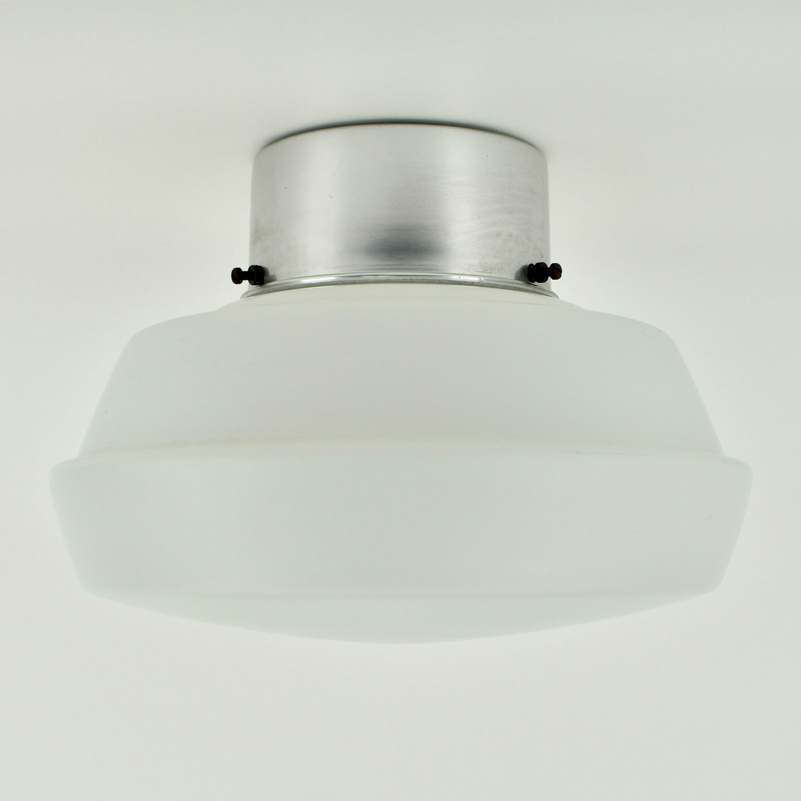 photo for sale Art Deco Flush Mount Bauhaus Ceiling Light Mid Century Modern | White Satined Glass Aluminum Bathroom Lamp Modernist Minimalist 1930s 1950s