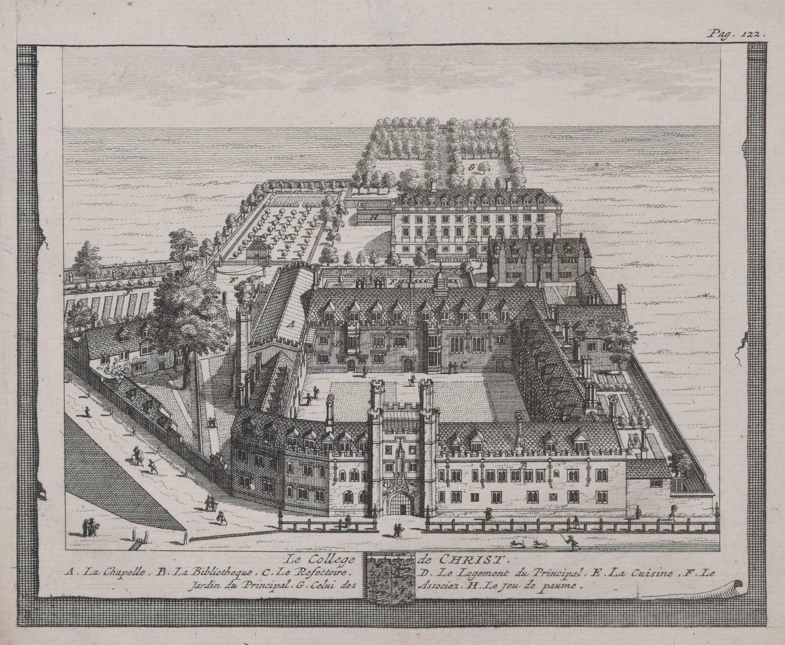 Pieter Van Der Aa Christ's College, Cambridge Engraving By Pieter Van Der Aa After David Loggan 1727 photo vinterior