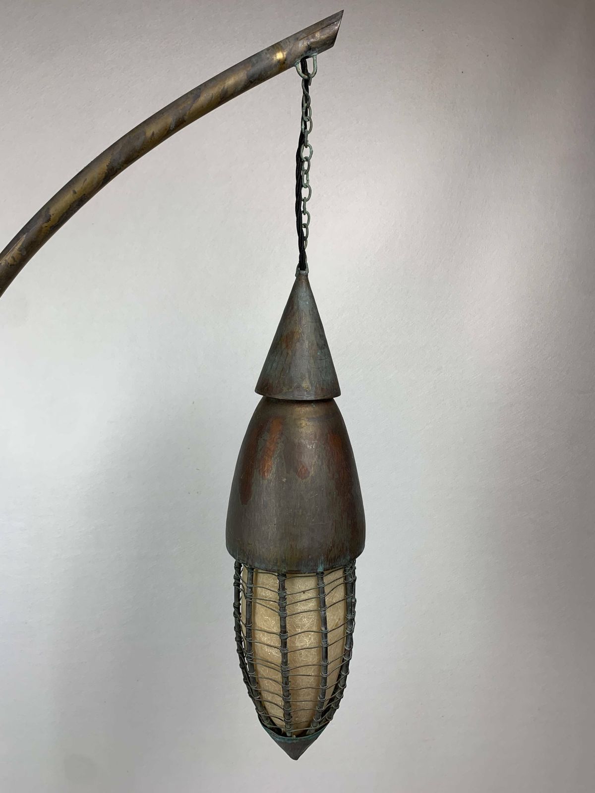 Patinated Rustic Copper And Steel Floor Lamp With Lantern, Indonesia 1980s photo furniture