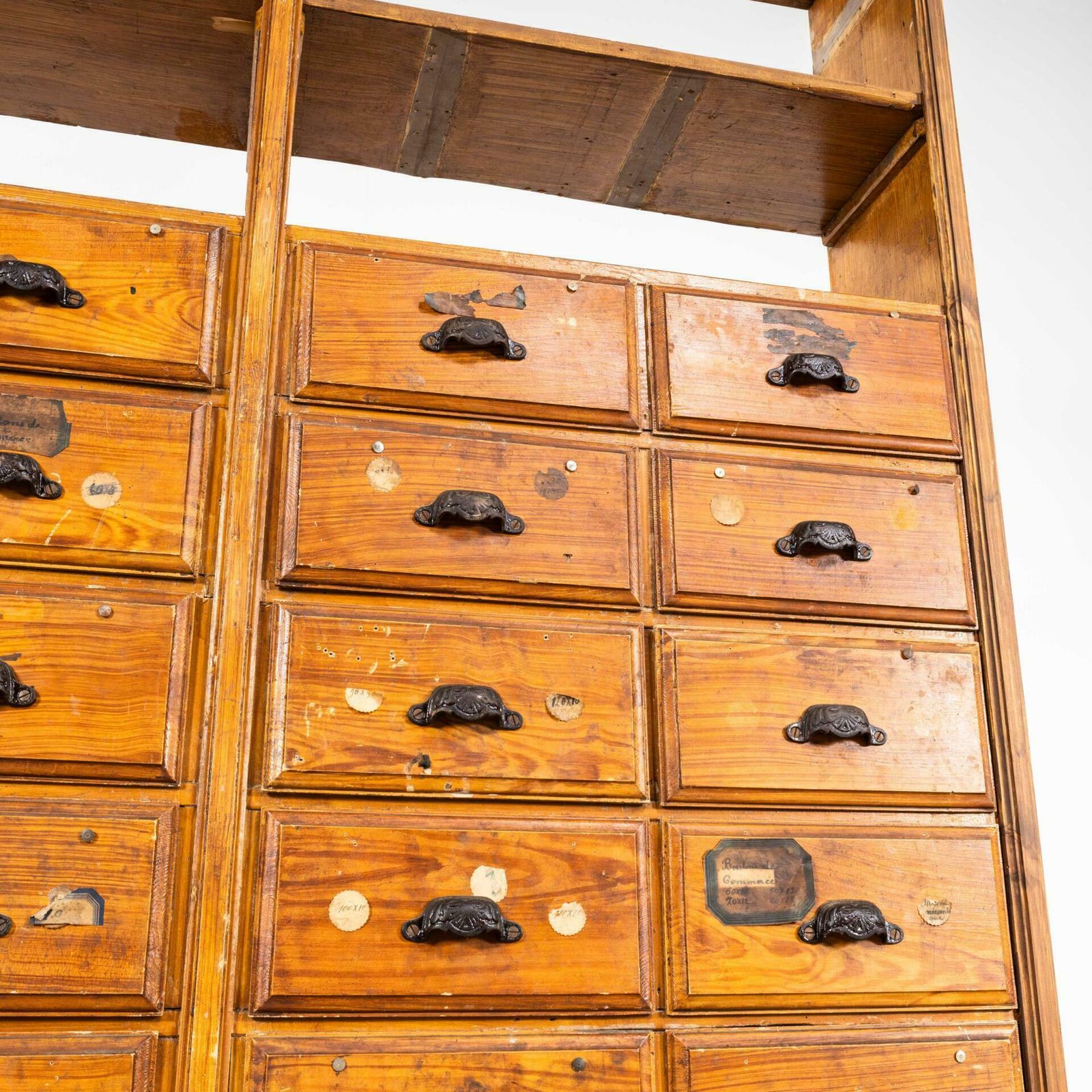 1940’s Faux Wood Workshop Shelving – Twenty Drawers photo for sale