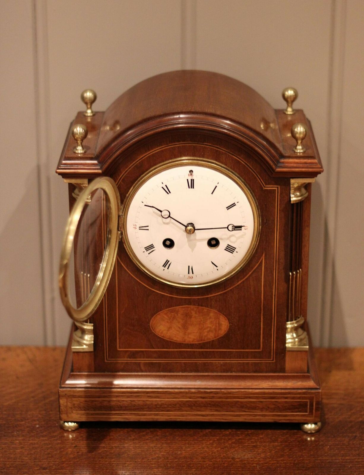 photo for sale Mahogany And Inlay Arch Top Bracket Clock