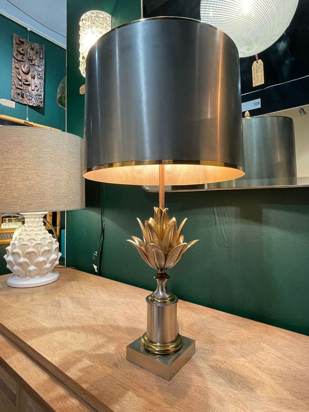 An Orignal 1960s Maison Charles "Lotus" Lamp With Spun Metal Shade photo buy