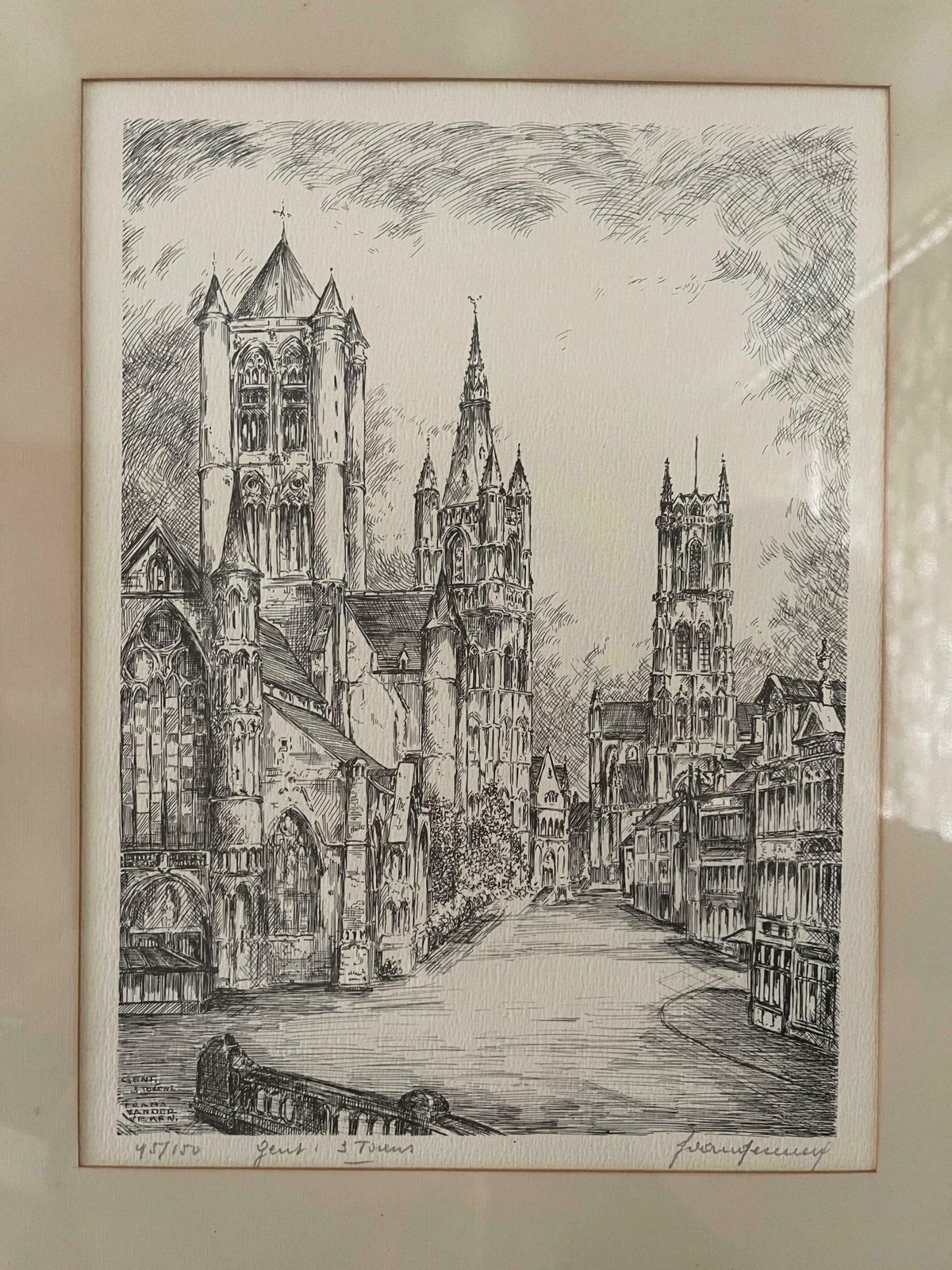 Antique Church Drawing, Lovely Wall Decoration Painting Signed Frans Vanderveken photo furniture