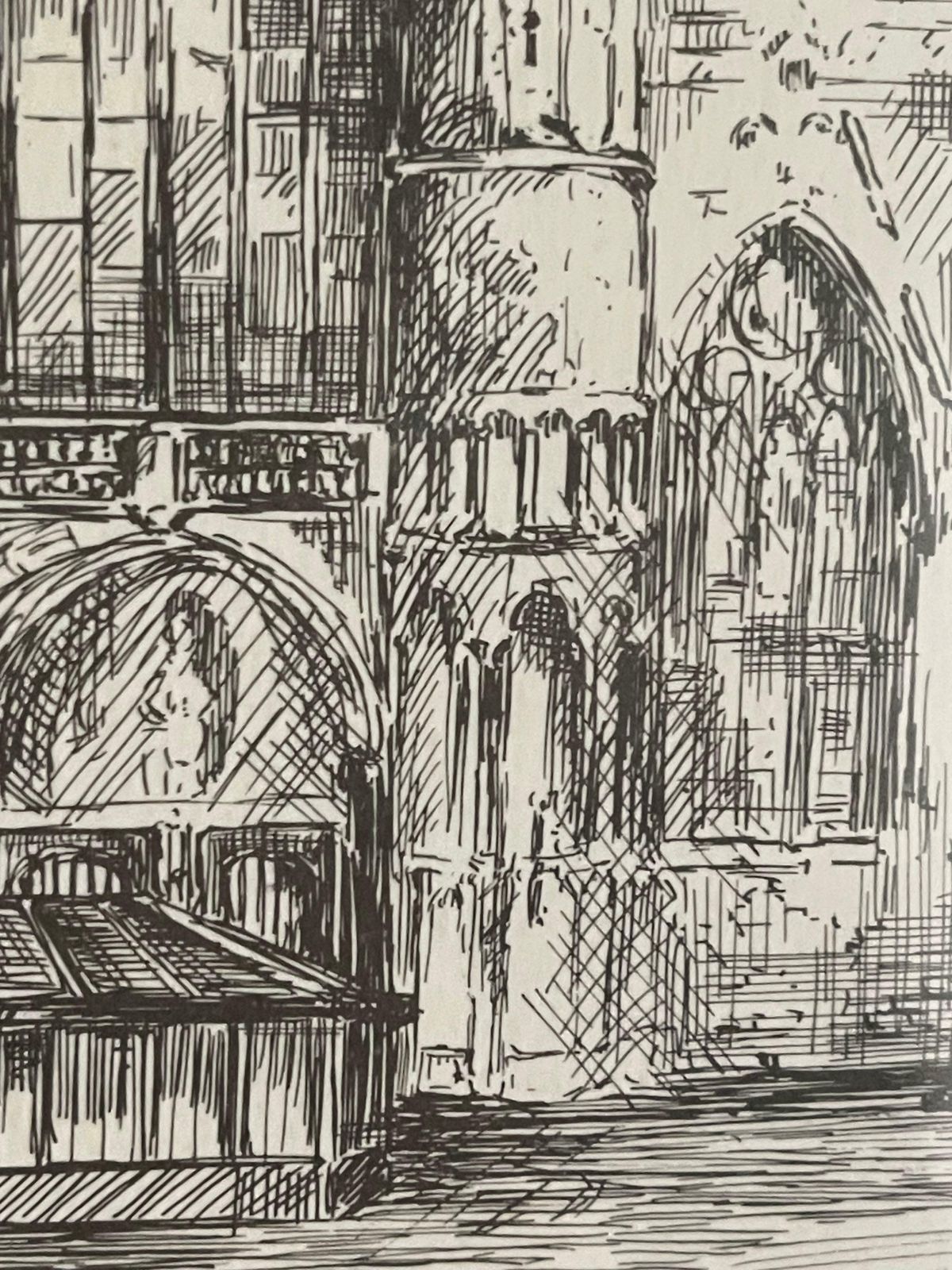 Antique Church Drawing, Lovely Wall Decoration Painting Signed Frans Vanderveken photo vintage