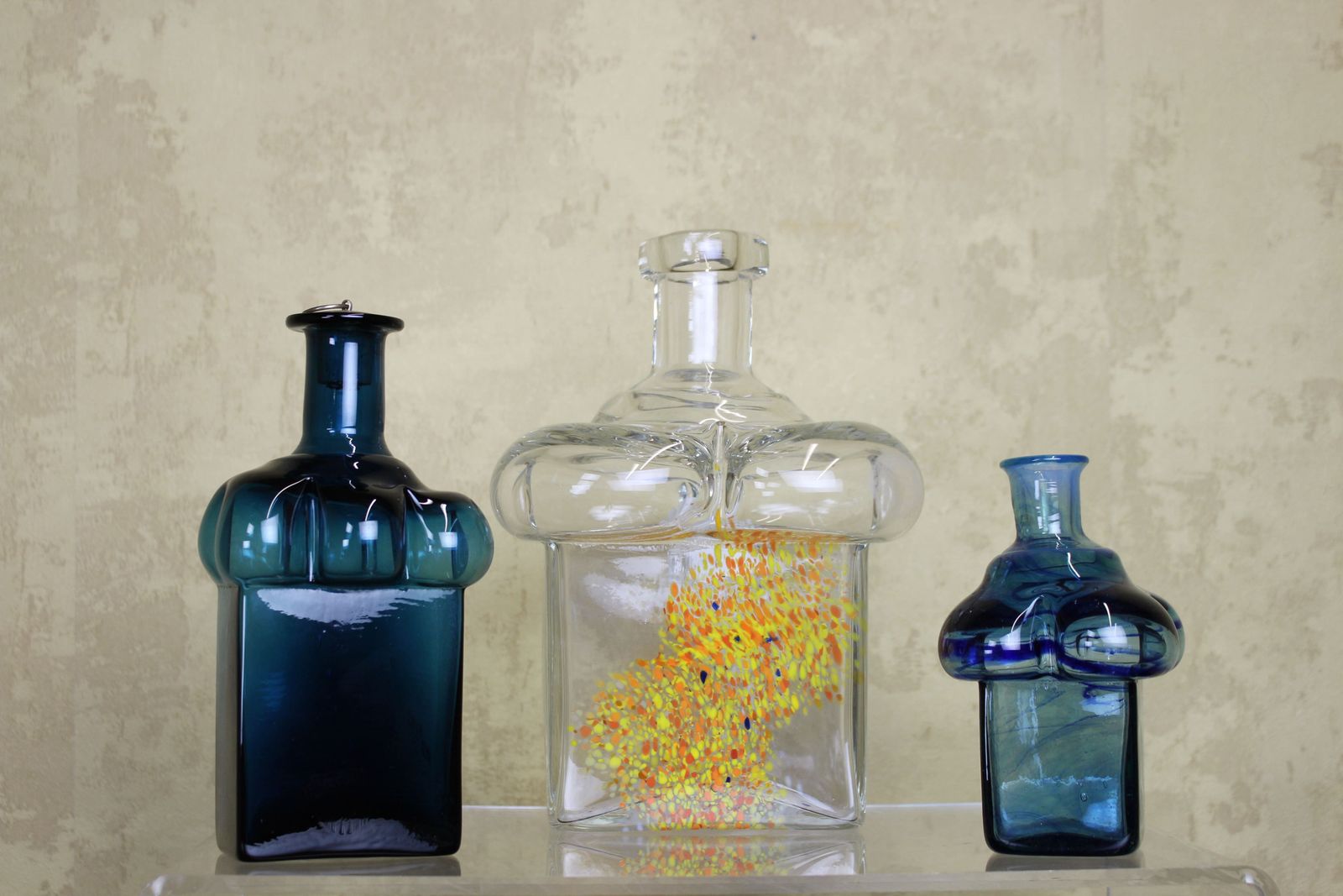 Group Of 3 Boda Afors Unique Glass Vases By Bertil Vallien