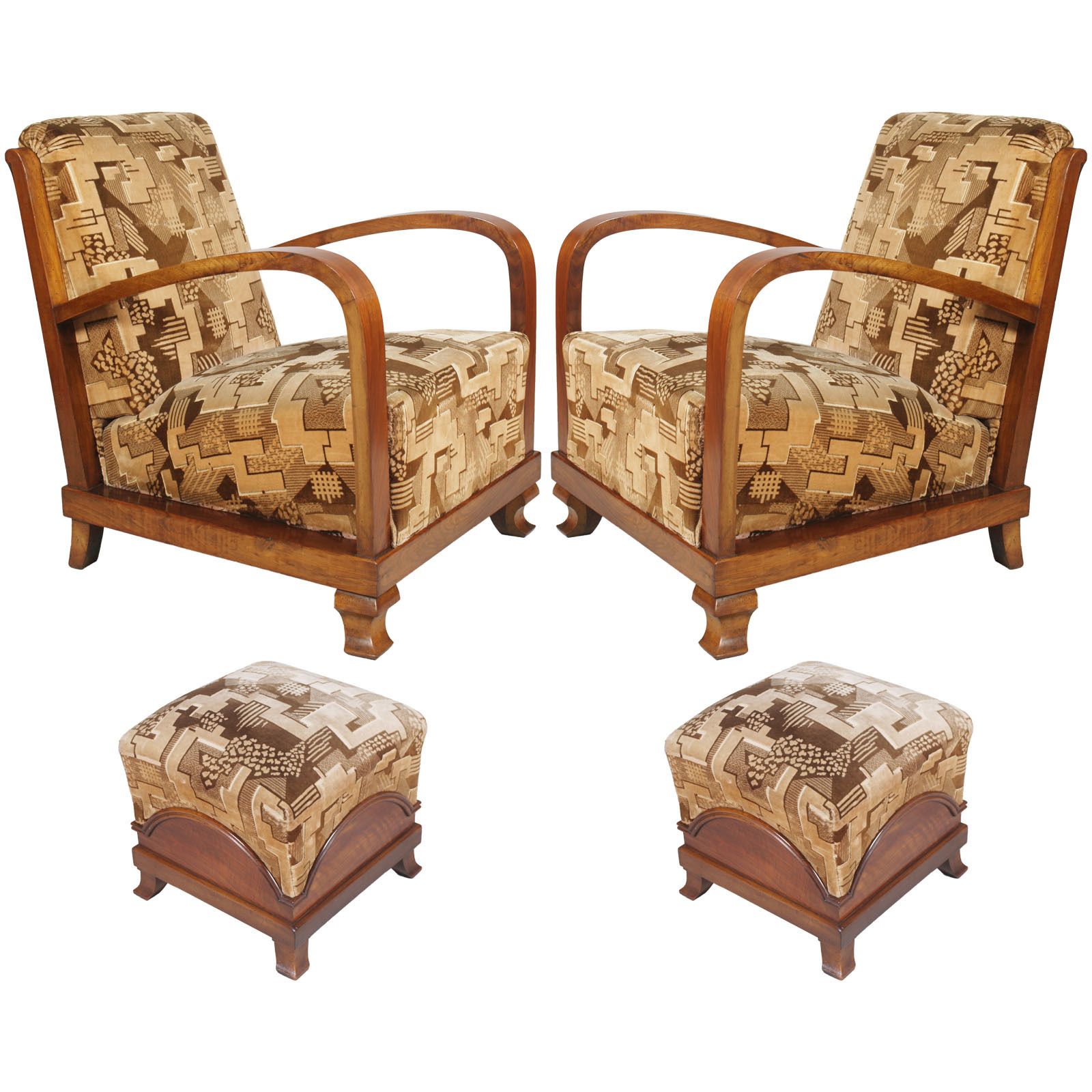 Early 20th Century, Pair Of Italy Art Deco Armchairs, Fortunato Depero Attributed