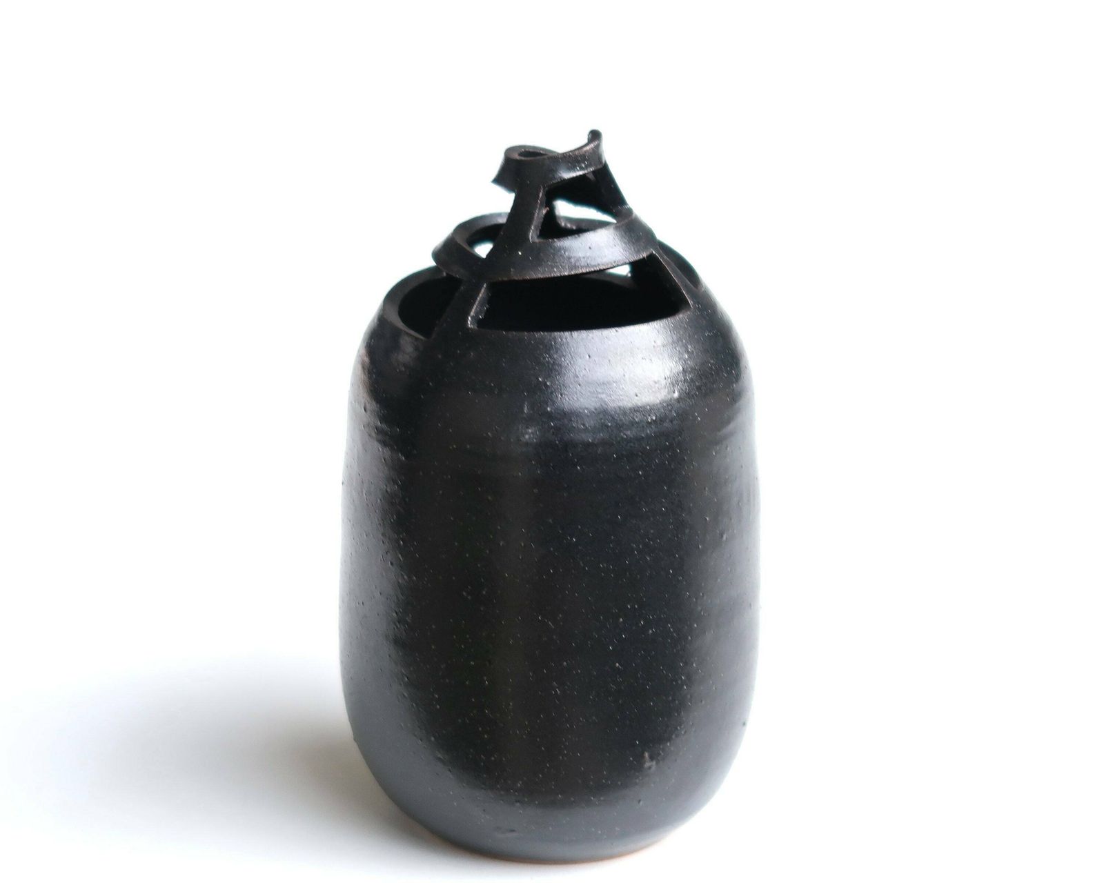 Small Belgian Black Ceramic Vase, 1970s / Signed Koos Or Roos, Minimalist Decor photo for sale