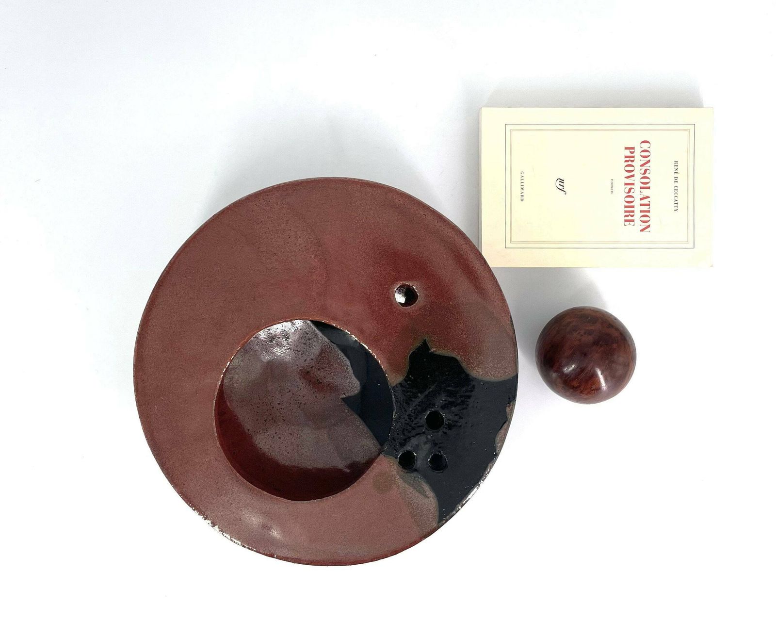 French Large Signed Ikebana Ceramic Vase, 1970s / Burgundy, Centerpiece, Art