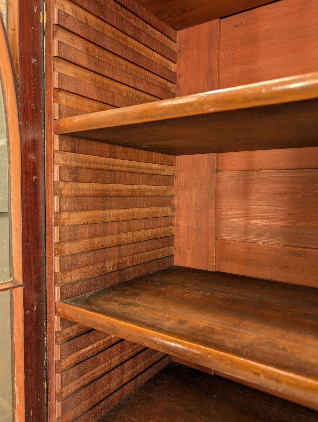 photo furniture Elegant Late Georgian Glazed Satinwood Banded Mahogany Bookcase On Chest With Bracket Feet