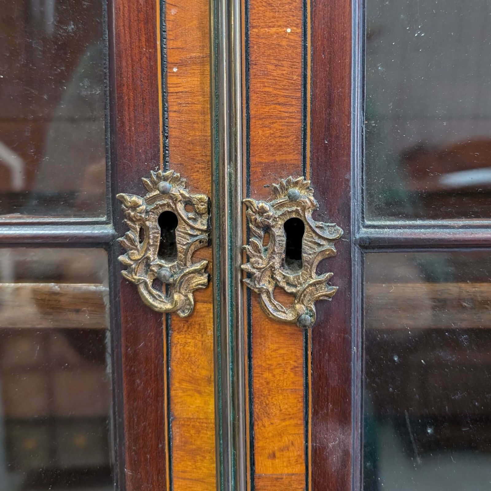 Furniture Elegant Late Georgian Glazed Satinwood Banded Mahogany Bookcase On Chest With Bracket Feet photo