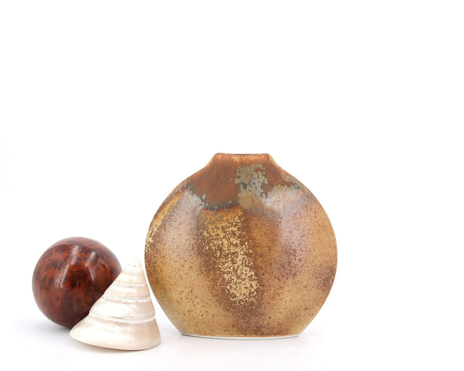 French Brown Porcelain Vase By Virebent, Design By Benoit Montreau, Made In France, 1970s / Lens Form, Minimalist