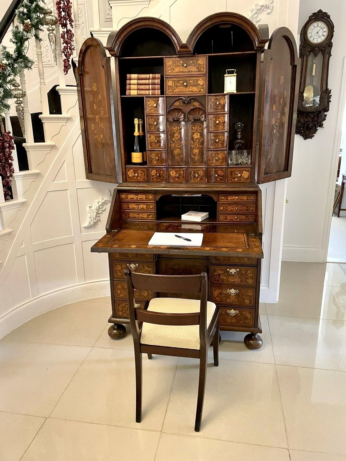 32000.0 Antique William And Mary Outstanding Quality Burr Walnut Inlaid Marquetry Double Dome Bookcase photo