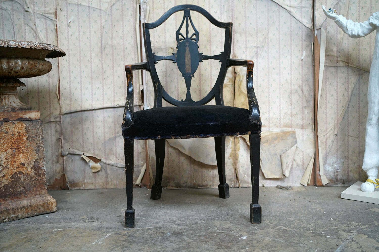 A George III Period Black Painted Open Armchair C.1780