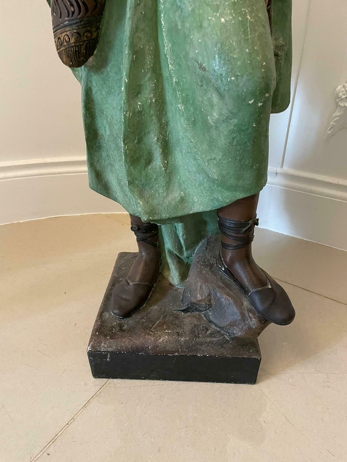 Spectacular Pair Of Large Antique Quality Orientalist Polychromed Plaster Moorish Figures photo Art