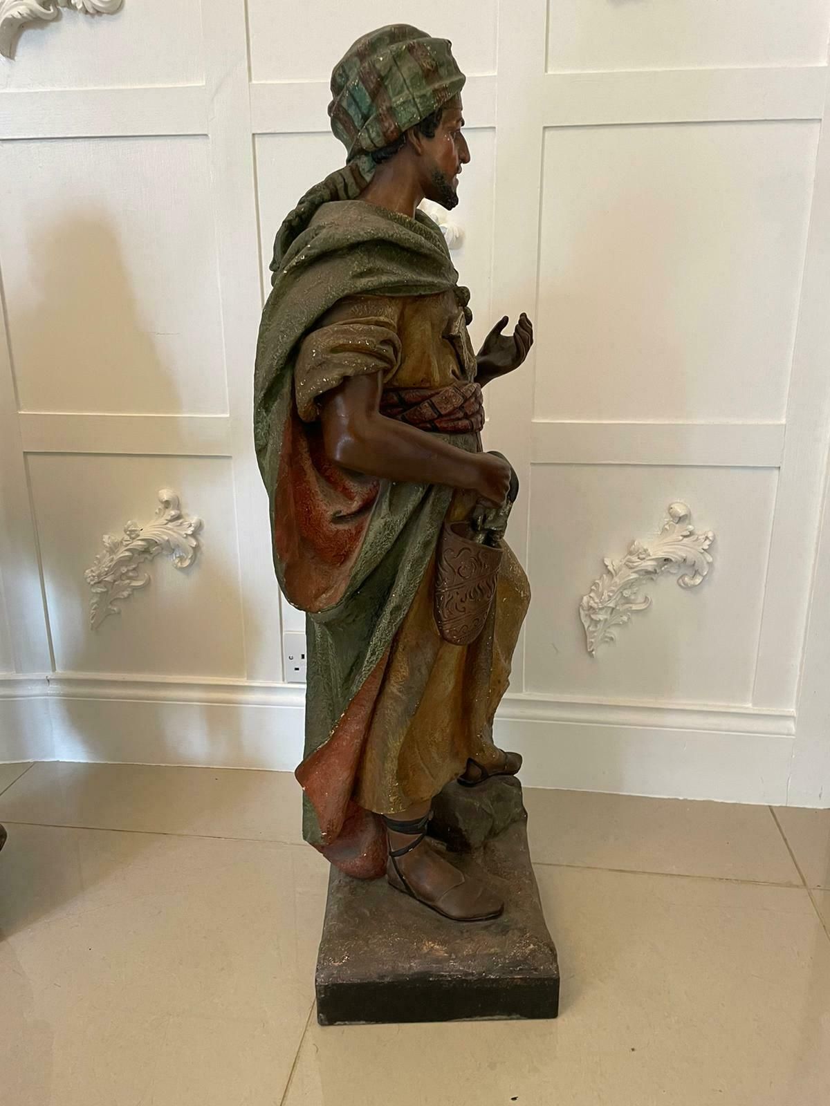 5850.0 Spectacular Pair Of Large Antique Quality Orientalist Polychromed Plaster Moorish Figures photo