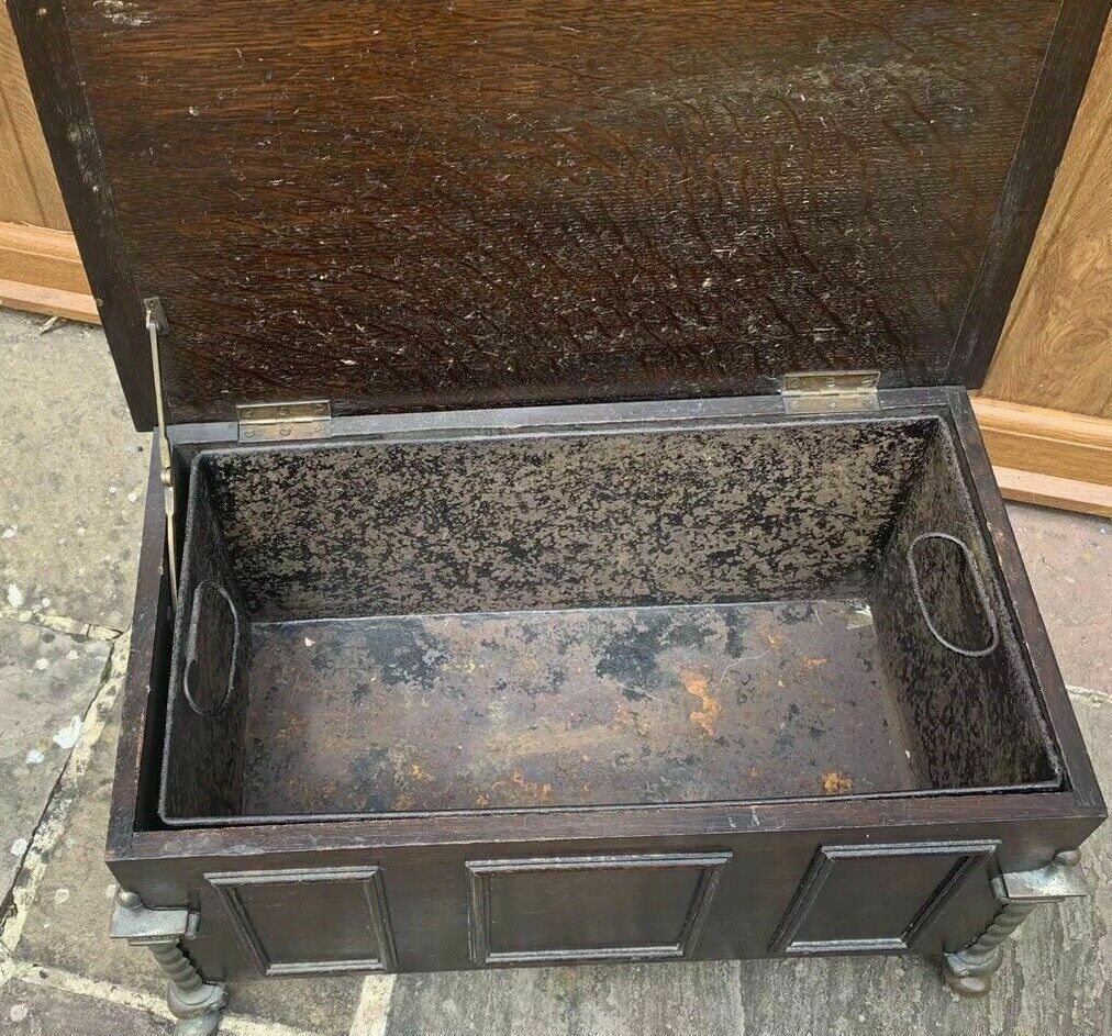 An Early 20th Century Oak And Brass Mounted Fuel Box photo for sale