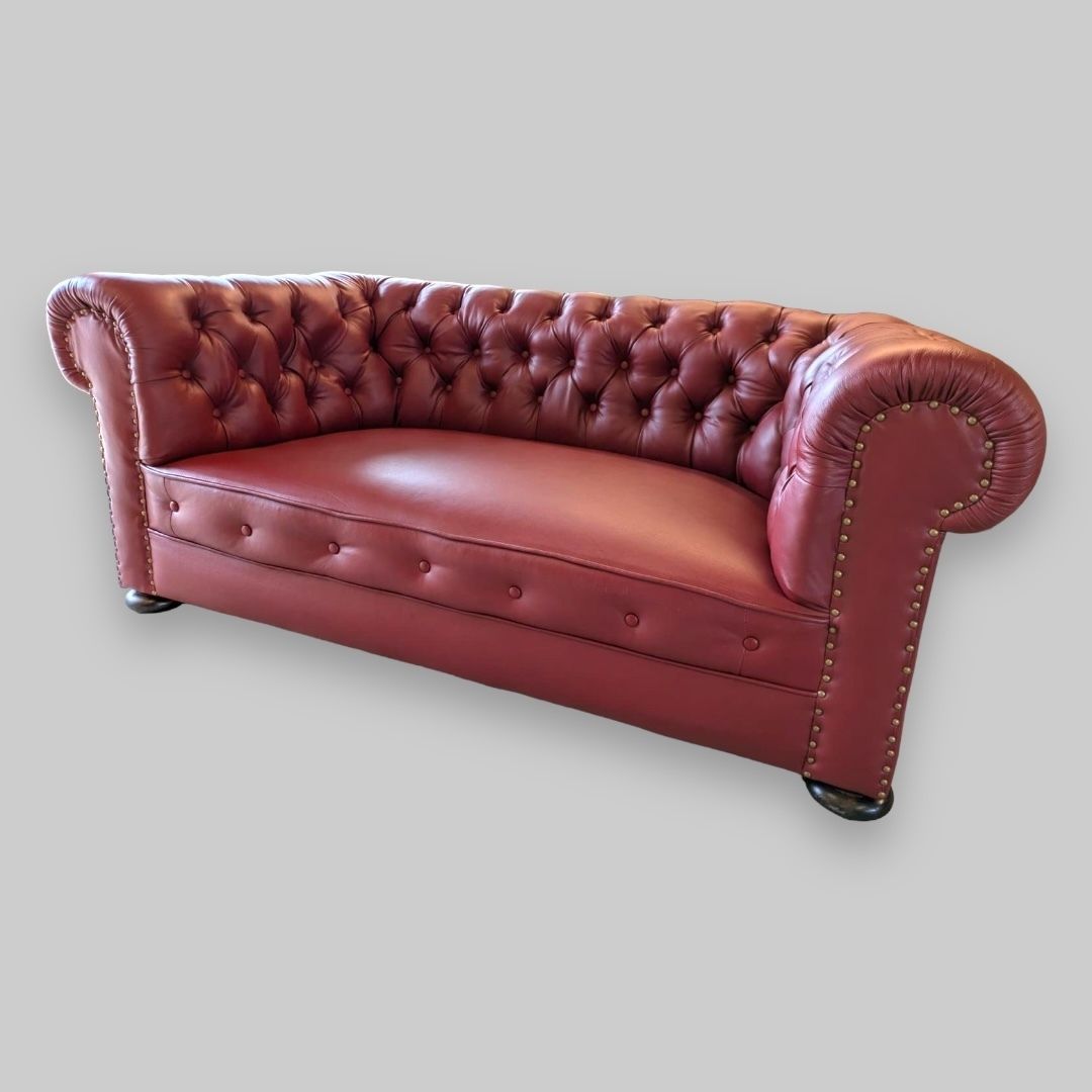 A Lovely 1930s Chesterfield Sofa In Alpha Romeo Red Leather