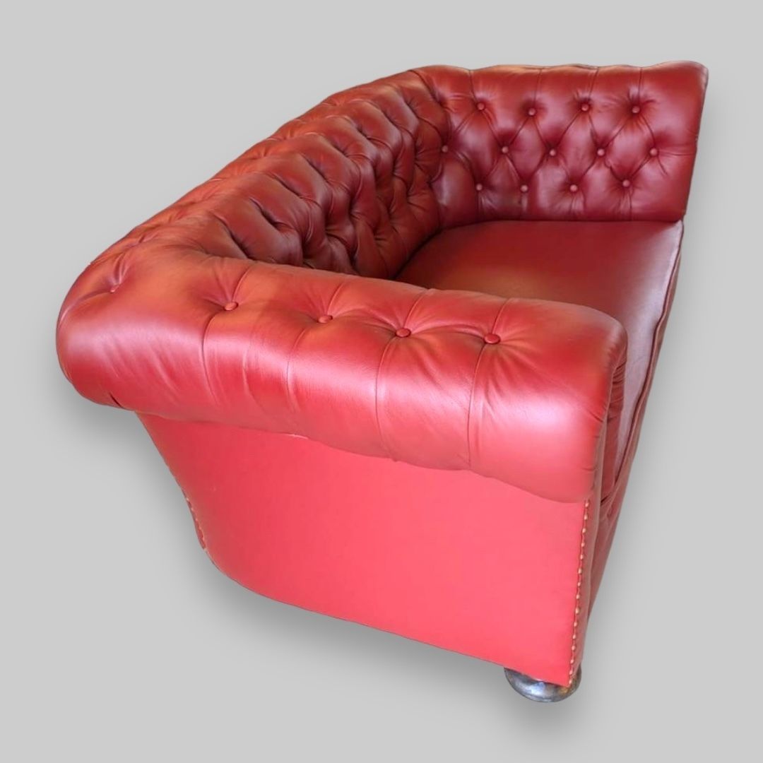 A Lovely 1930s Chesterfield Sofa In Alpha Romeo Red Leather photo for sale