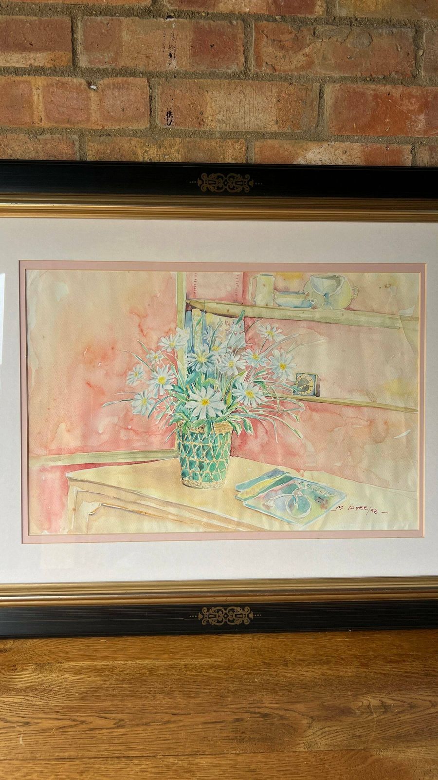 Extra Large Original Watercolour Still Life Painting Depicting Flower Vase On A Table photo for sale